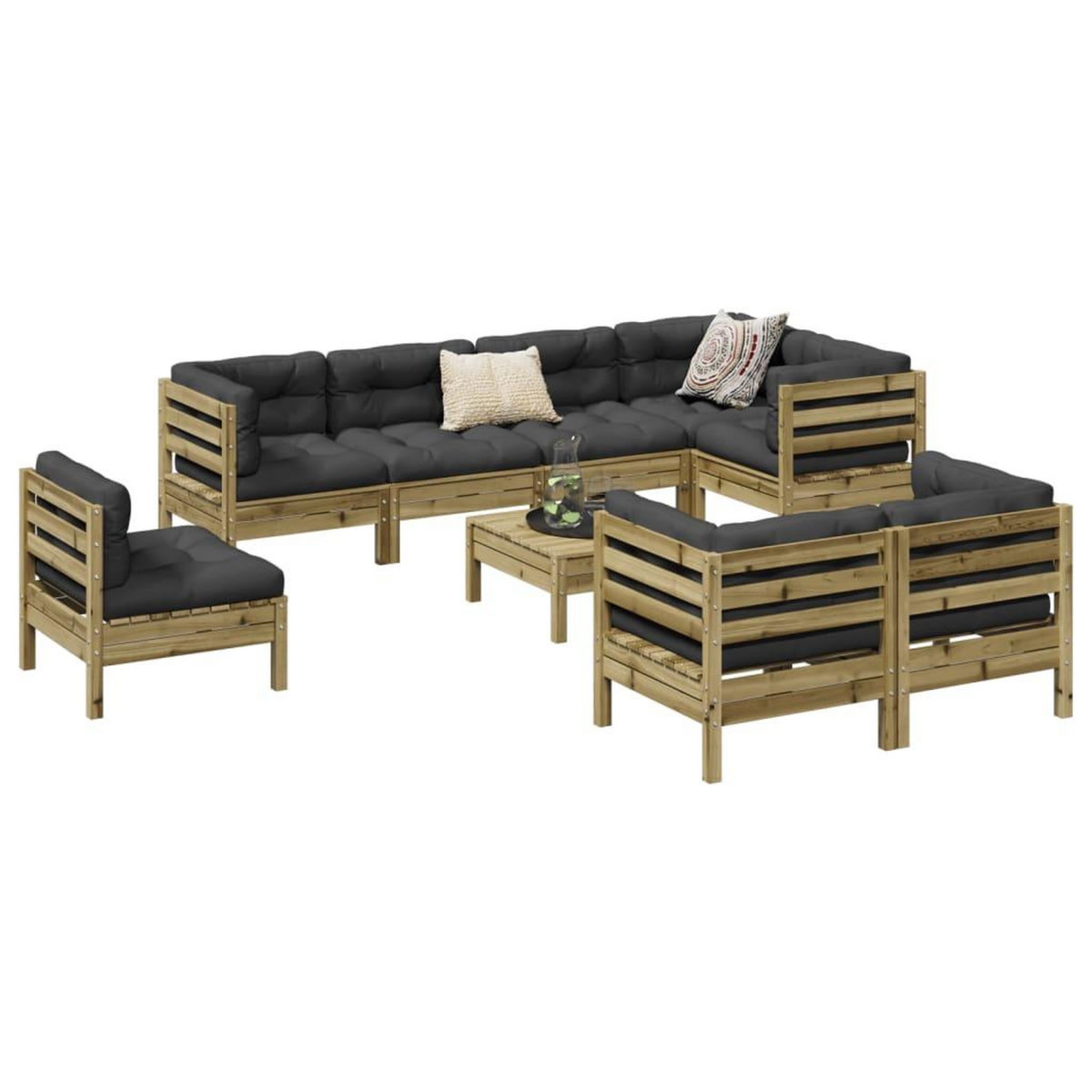 VIDAXL Salon de jardin 9 pcs avec coussins bois de pin impregne