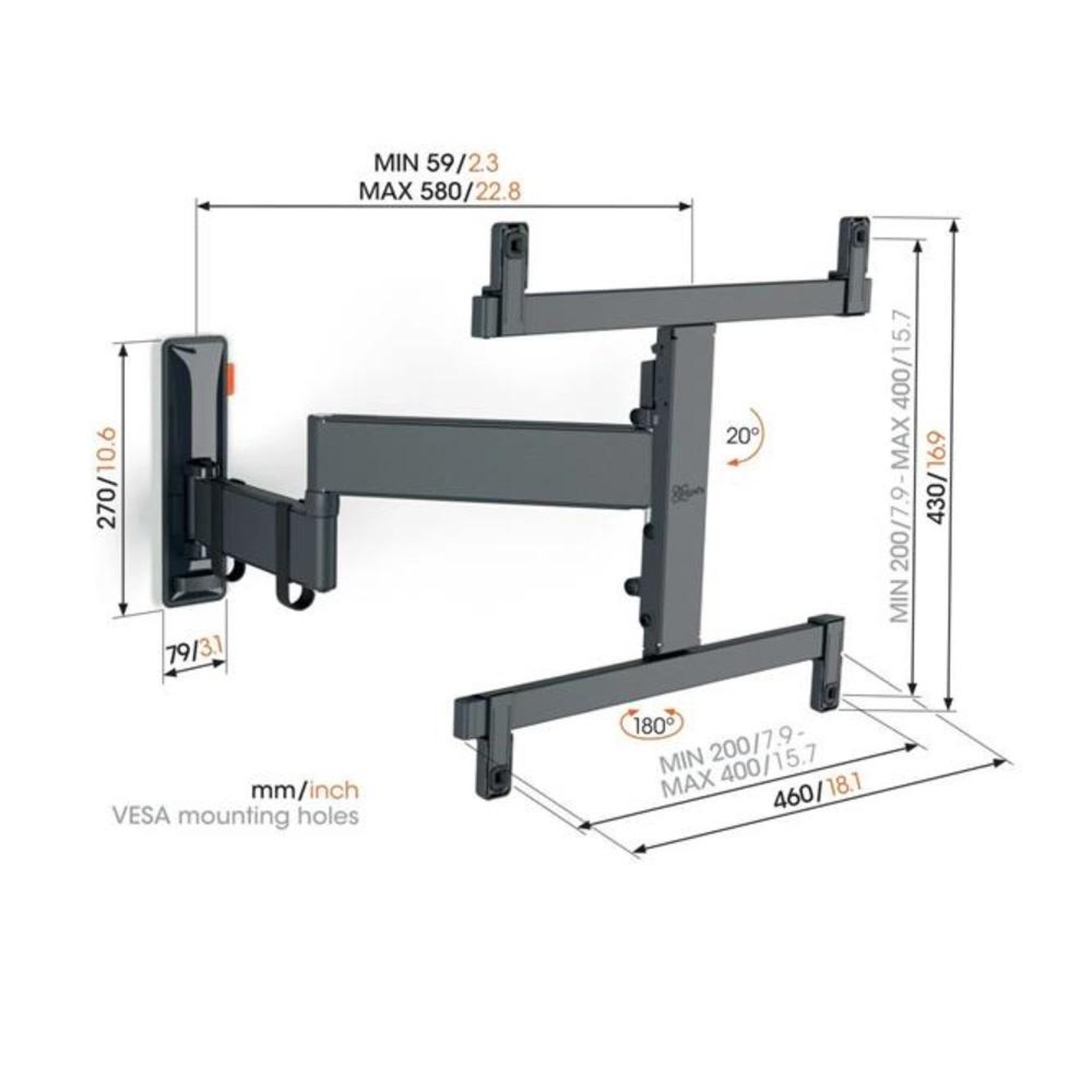Voir la diapositive 2 : Vogel's Support mural inclinable/orientable pour écrans 32  à 65  noir - tvm3465