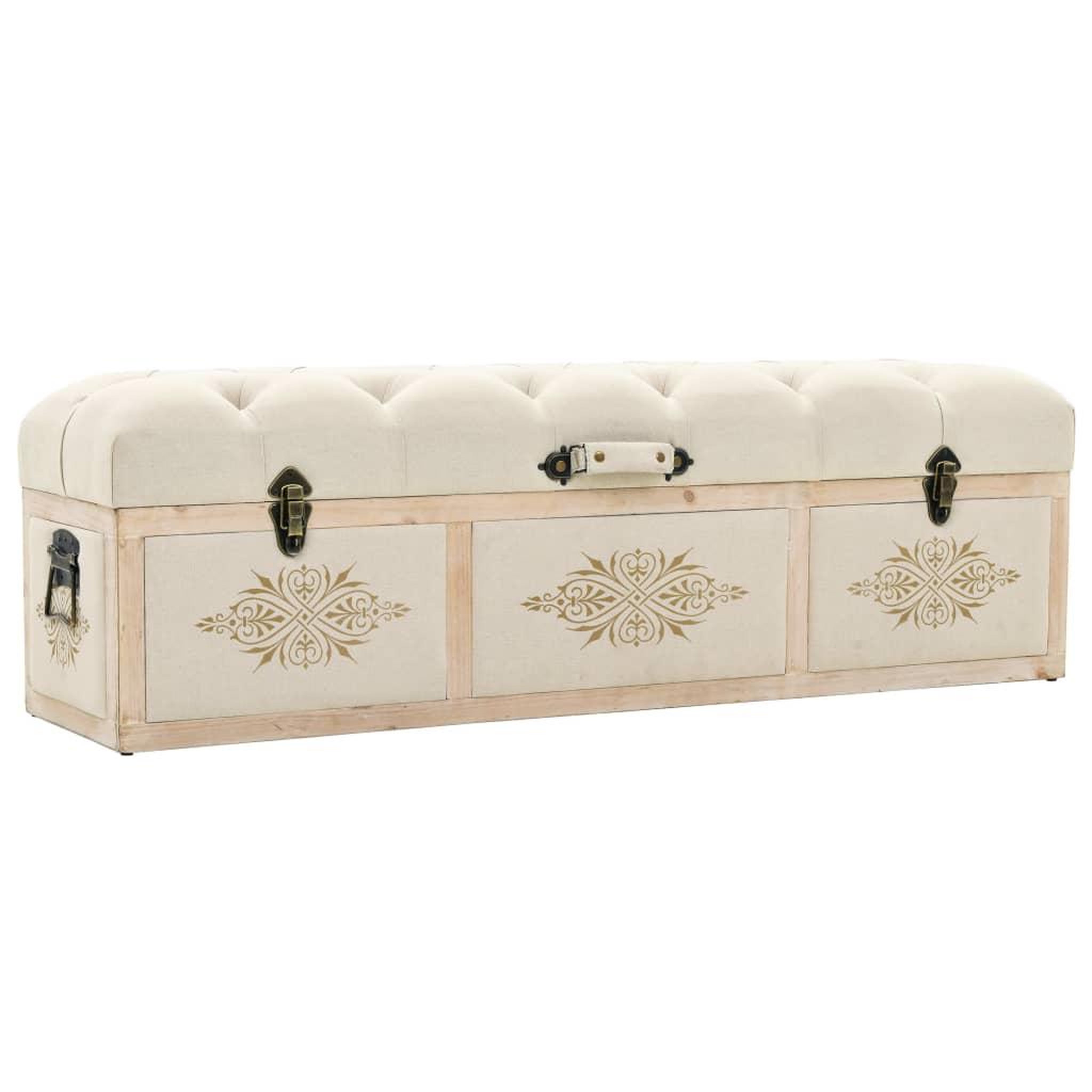 Voir la diapositive 1 : VIDAXL Banc de rangement 110 cm Creme Bois de sapin massif et tissu