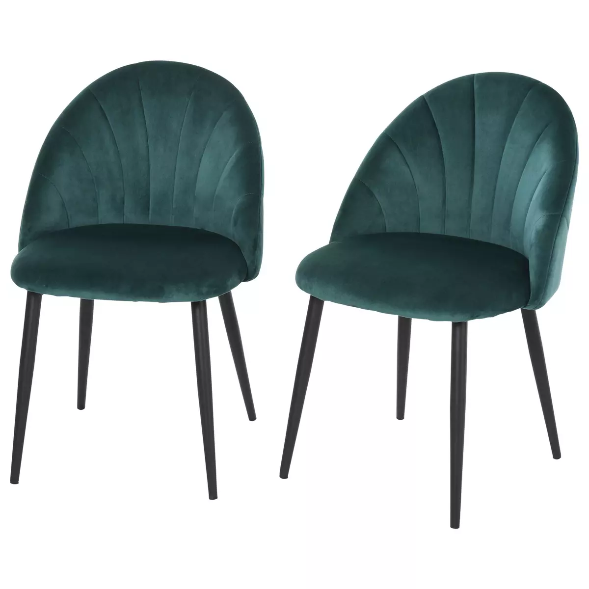 HOMCOM Lot de 2 chaises velours vert pieds métal noir dim. 52L x 54l x 79H cm