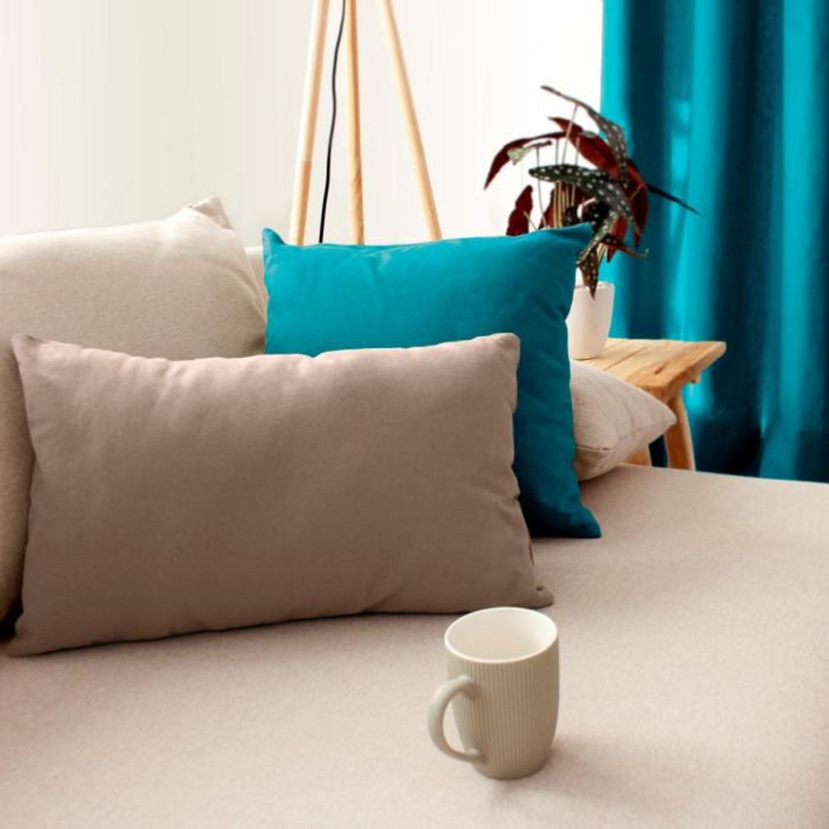 Paris Prix Coussin Déco Uni  Panama  30x50cm Bleu Canard