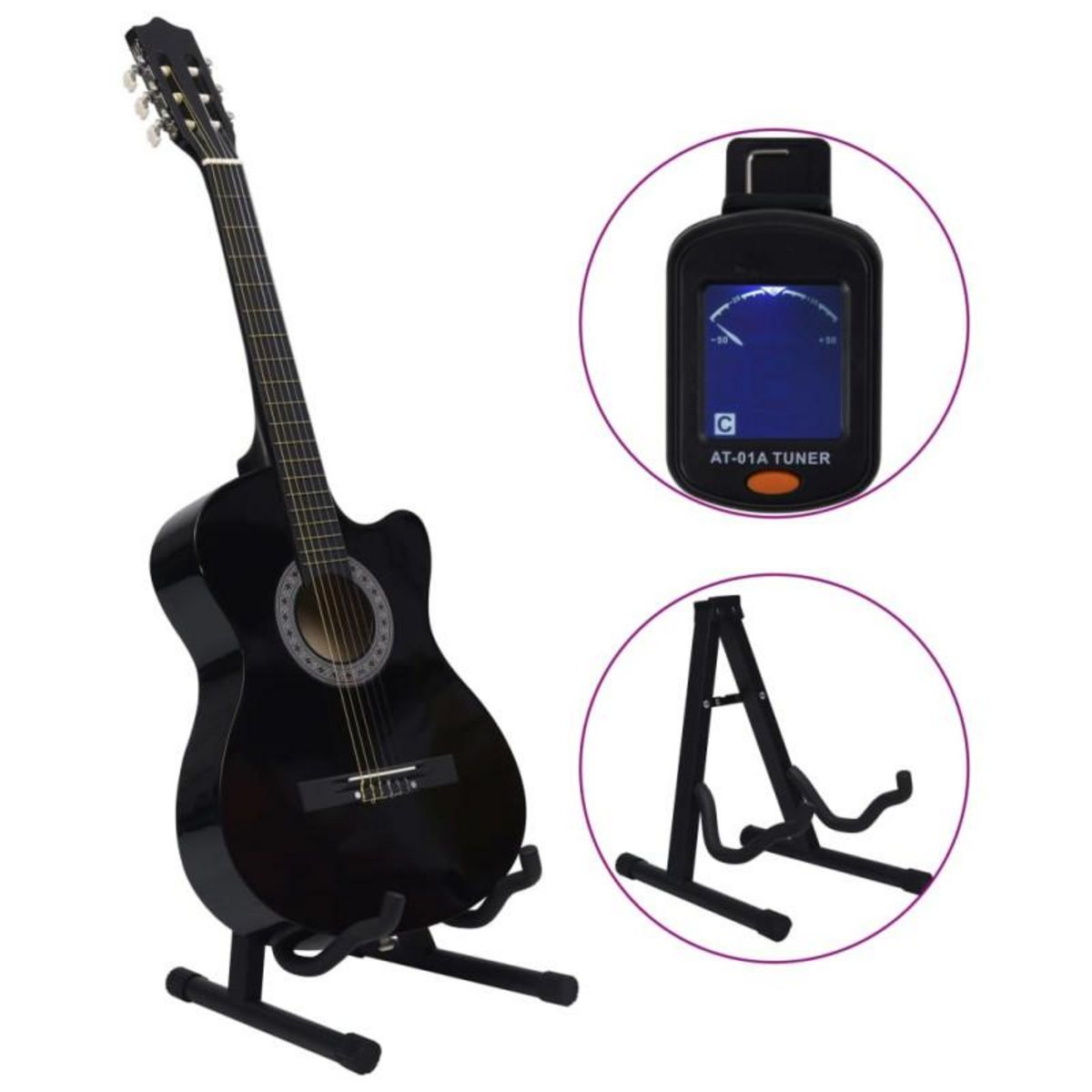 VIDAXL Ensemble de guitare découpée classique 12 pcs 6 cordes Noir 38