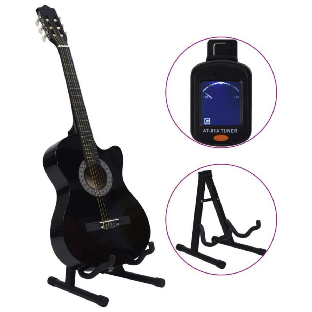 VIDAXL Ensemble de guitare découpée classique 12 pcs 6 cordes Noir 38