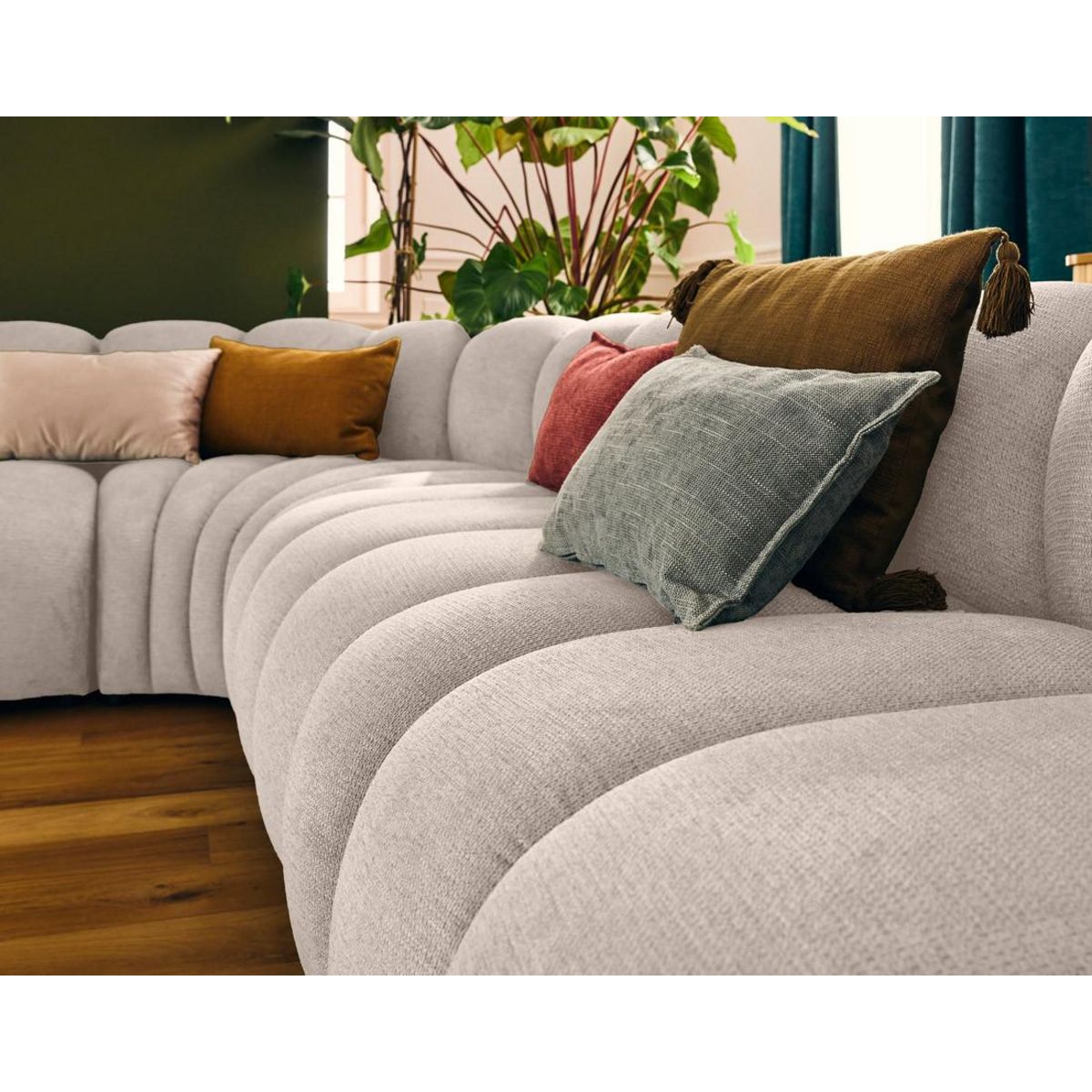 LISA DESIGN Debbie - canapé modulable d'angle droit 5 places en tissu texturé