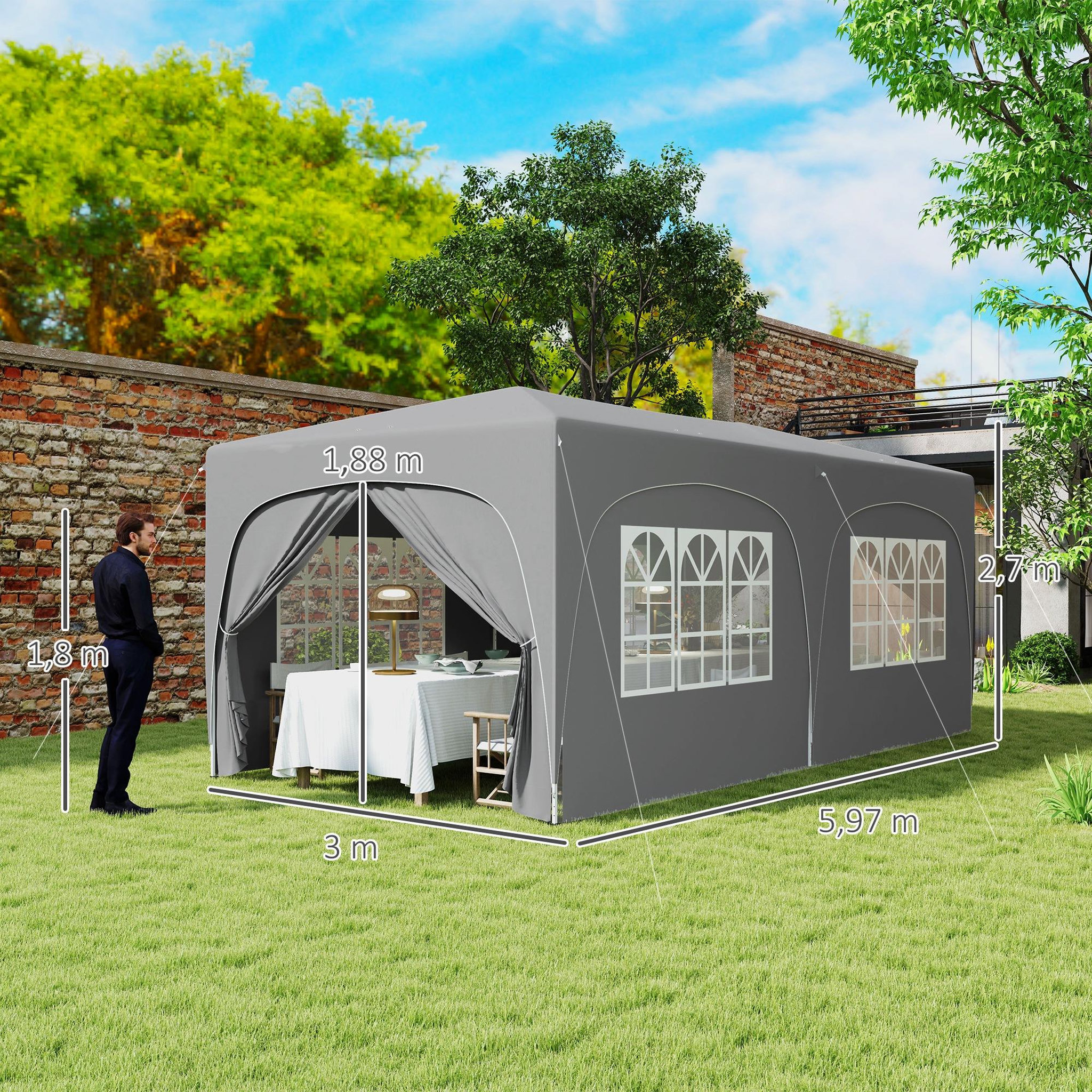 Voir la diapositive 3 : OUTSUNNY Tonnelle barnum pop up automatique 3x6 m - hauteur réglable - sac de transport, 6 sacs à lester inclus - gris