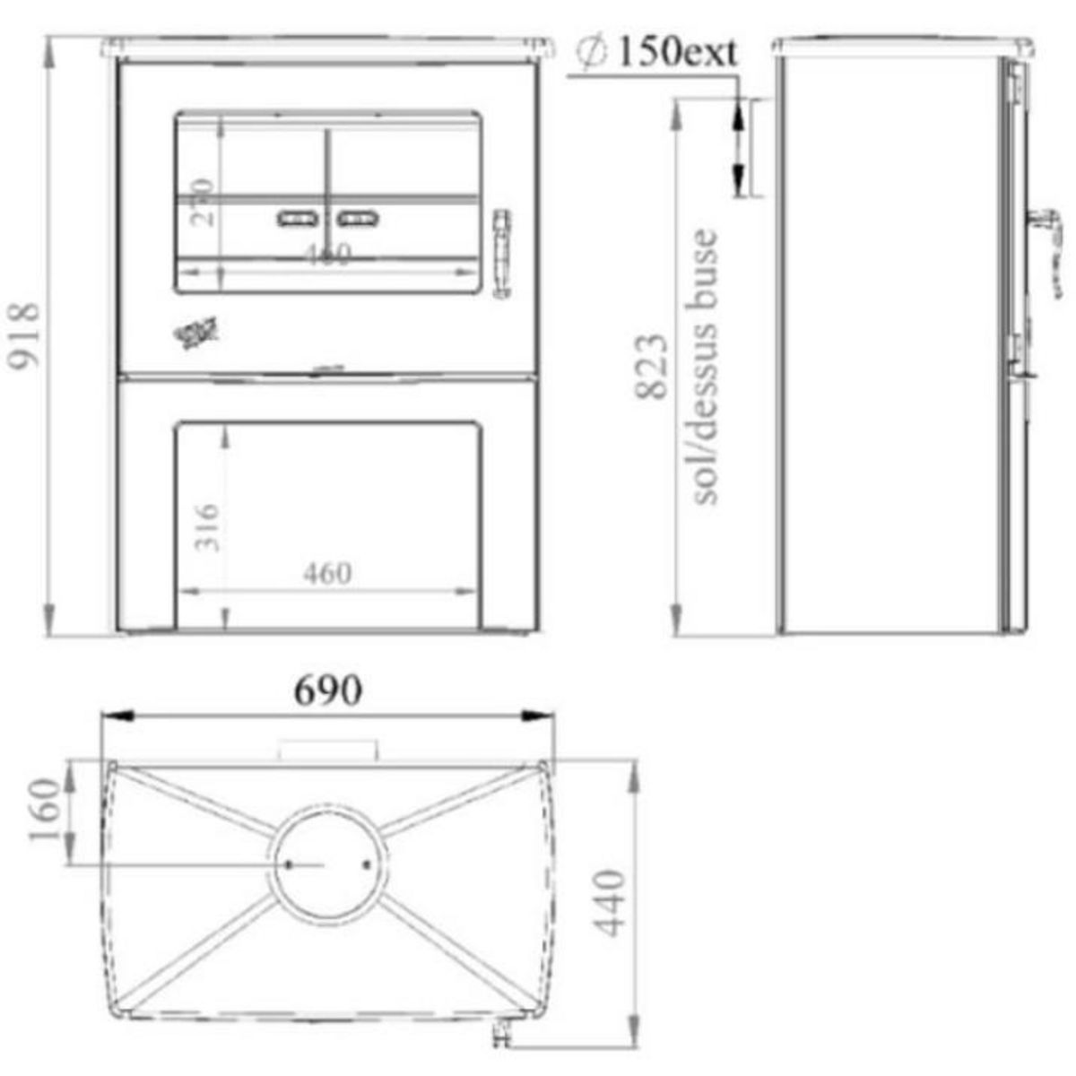 Godin Poêle à bois fonte 8.5kw gris argent - 362113grisarg