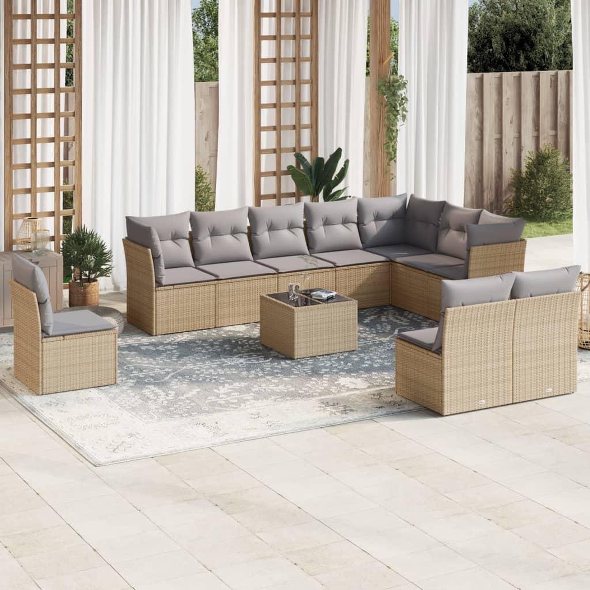 VIDAXL Salon de jardin 11 pcs avec coussins beige resine tressee