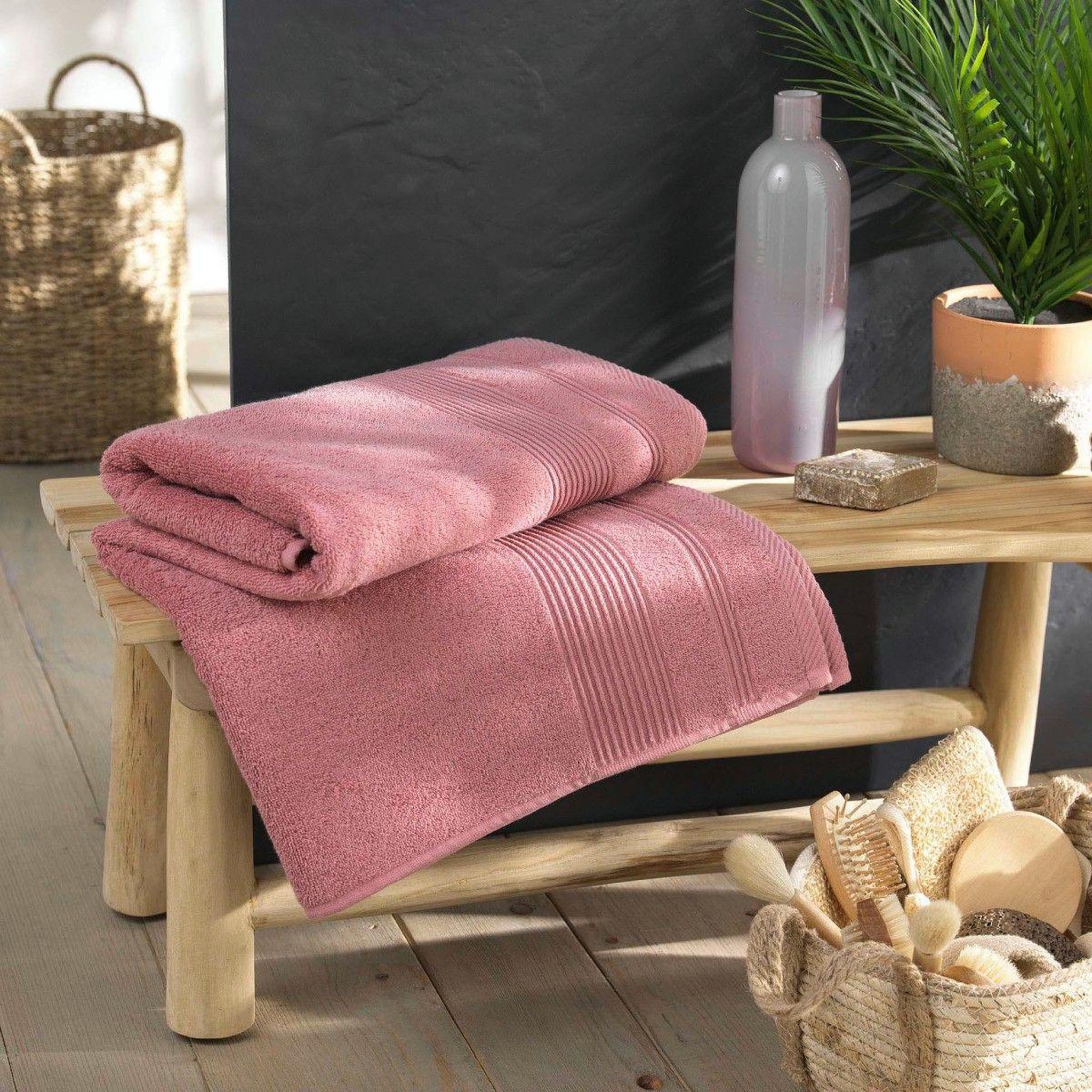 Voir la diapositive 2 : Douceur d'Intérieur Drap de bain  tendresse  90x150cm bois de rose