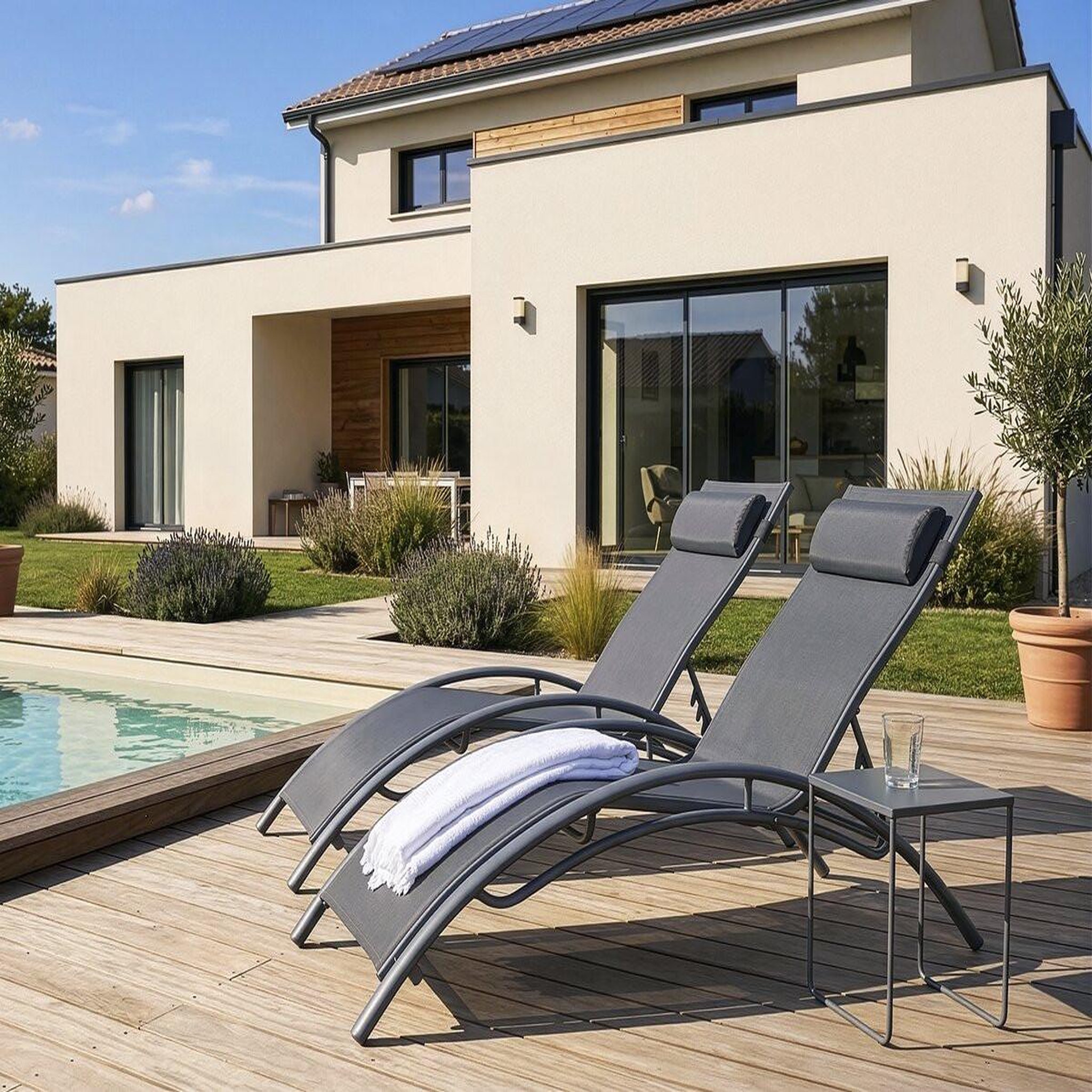 Voir la diapositive 2 : Habitat et Jardin Bain de soleil en aluminium  beauty  - phoenix - gris foncé / argenté - lot de 2