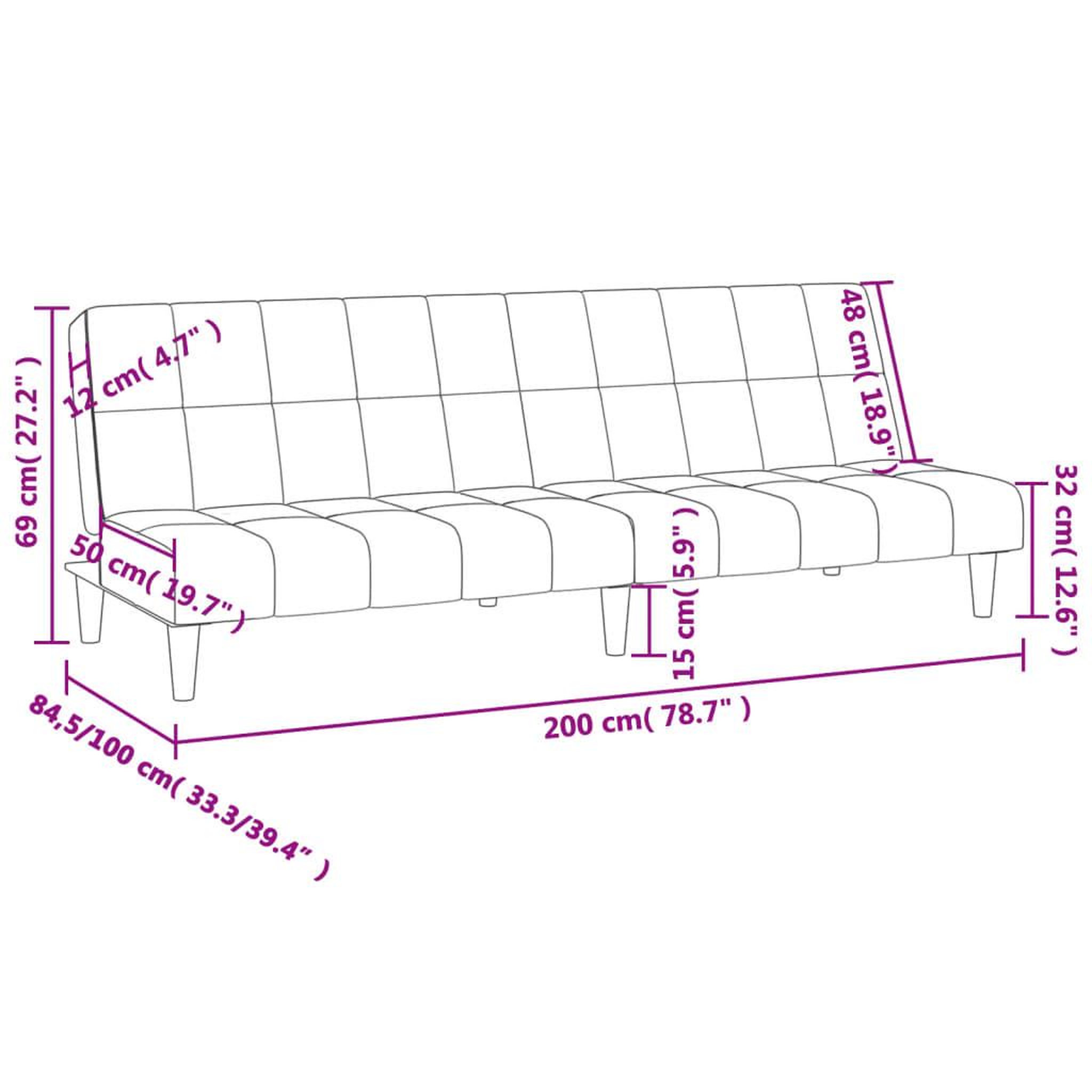 Voir la diapositive 6 : VIDAXL Canape-lit a 2 places creme tissu