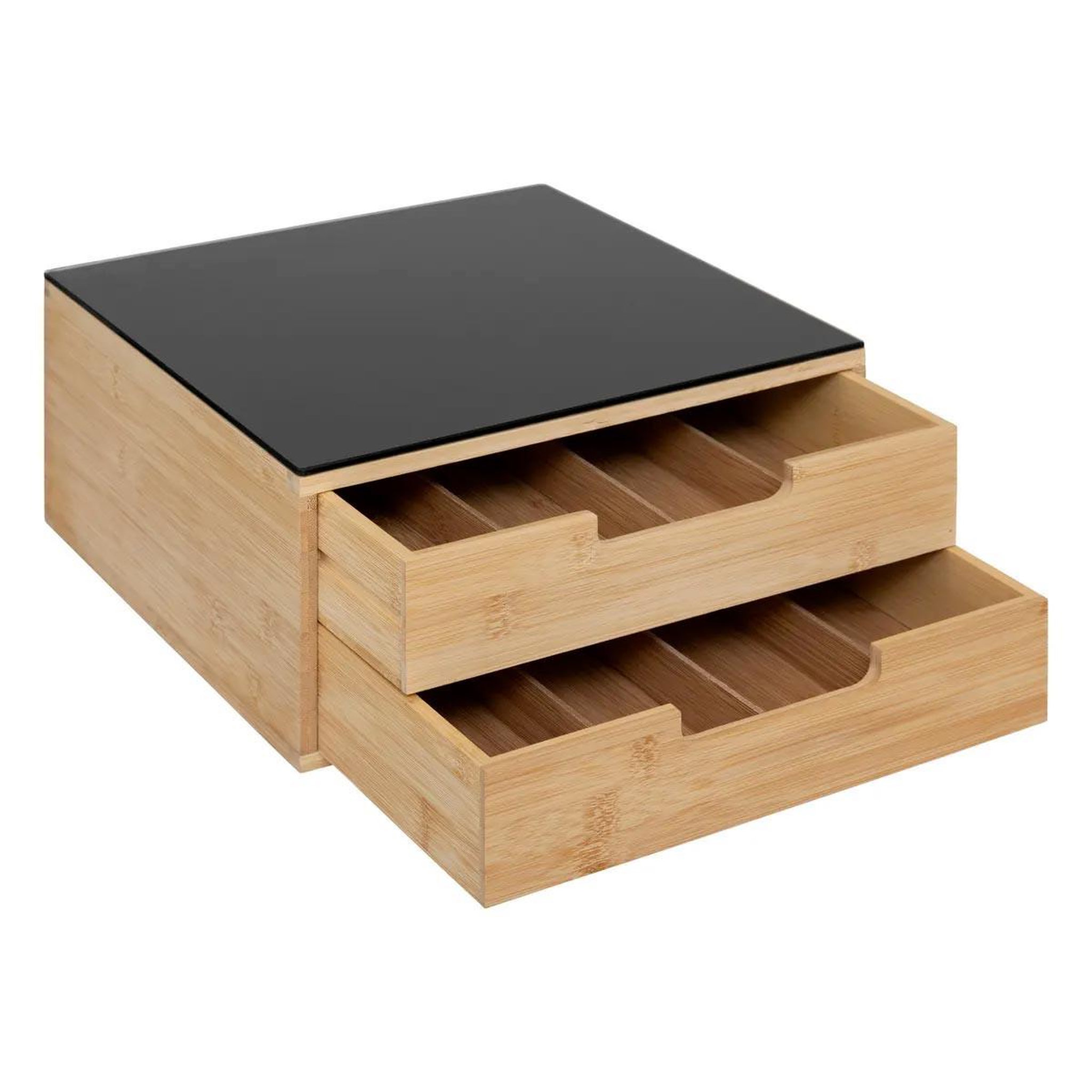 Voir la diapositive 2 : FIVE Porte-capsules 2 tiroirs  black bambou  30cm naturel