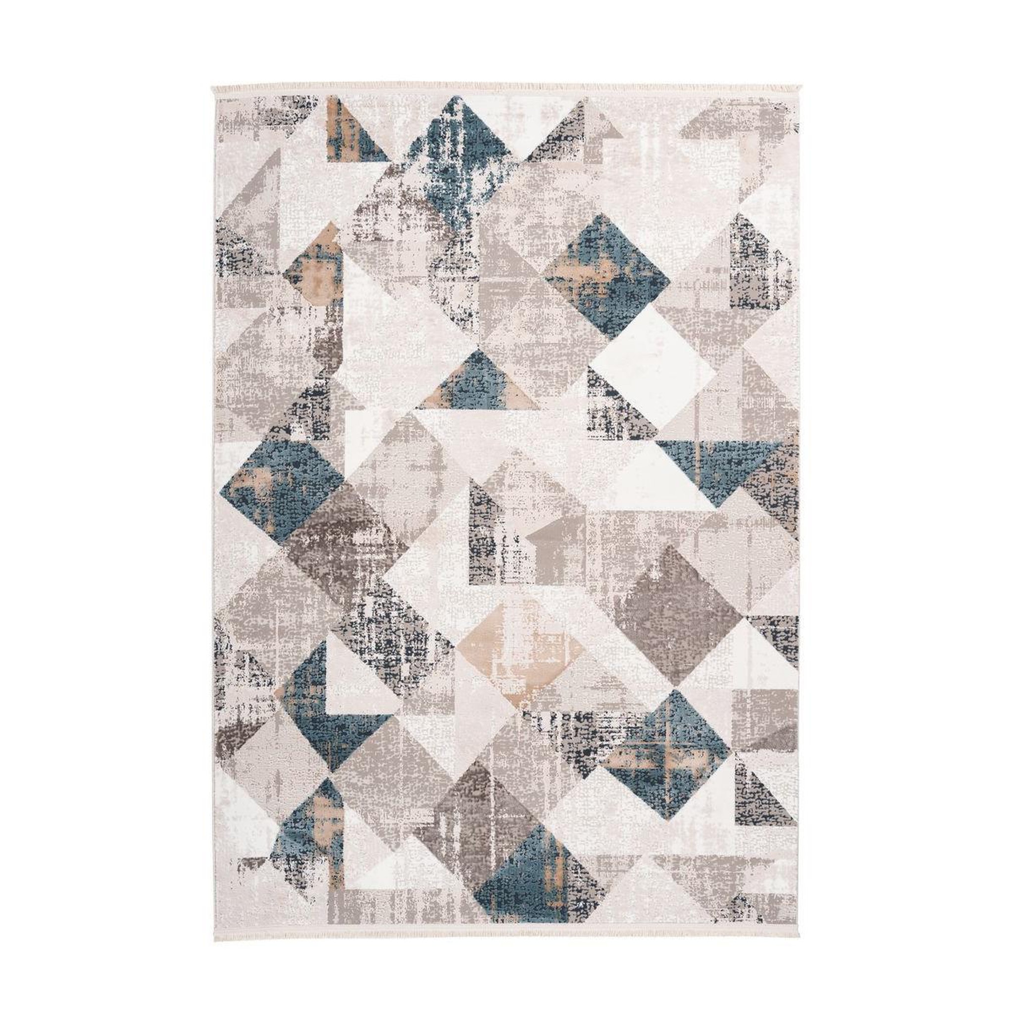 Voir la diapositive 1 : Paris Prix Tapis Géométrique à Franges  Akropolis II  Gris & Bleu