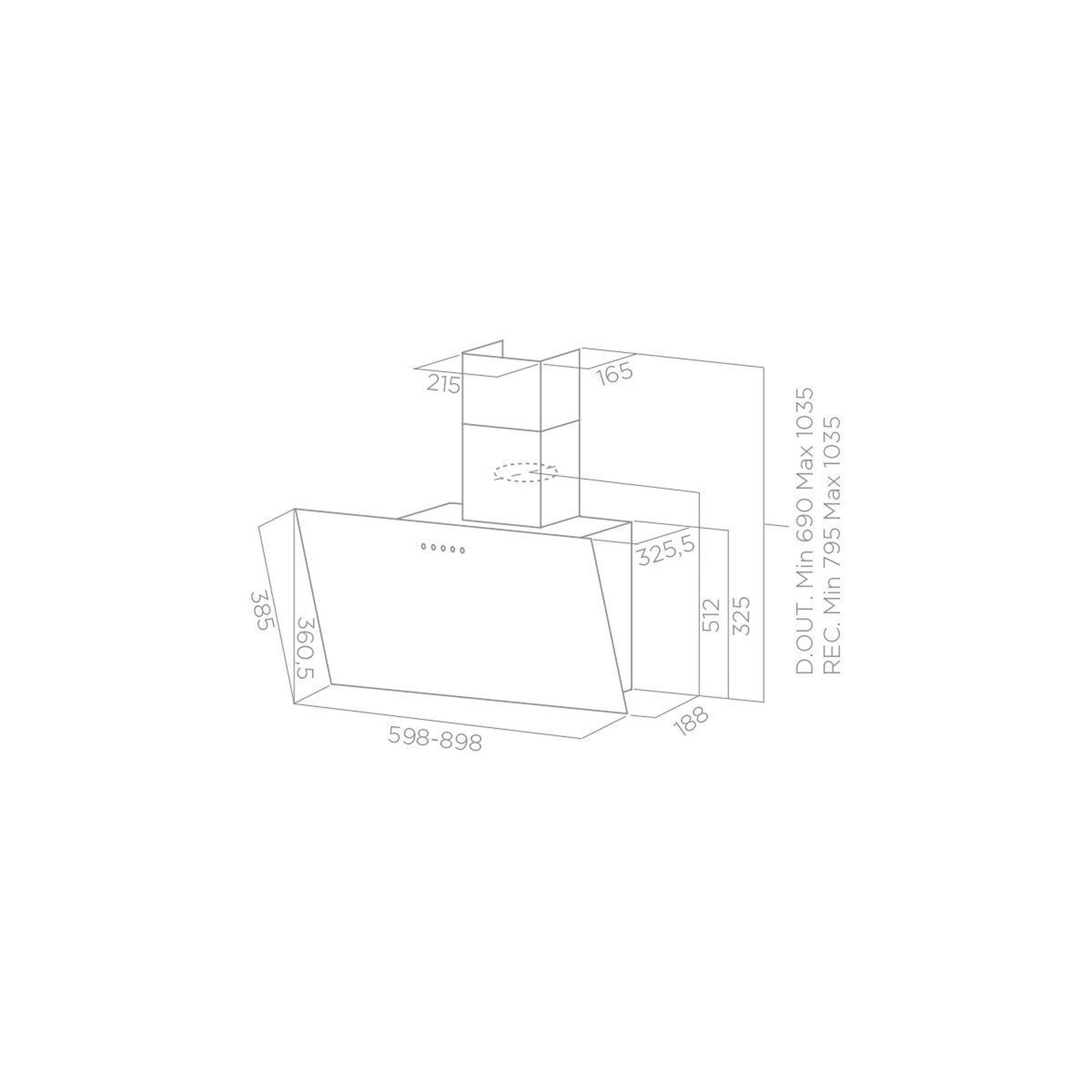Voir la diapositive 3 : TURBOAIR Hotte décorative murale inclinée vivace bl/a/60