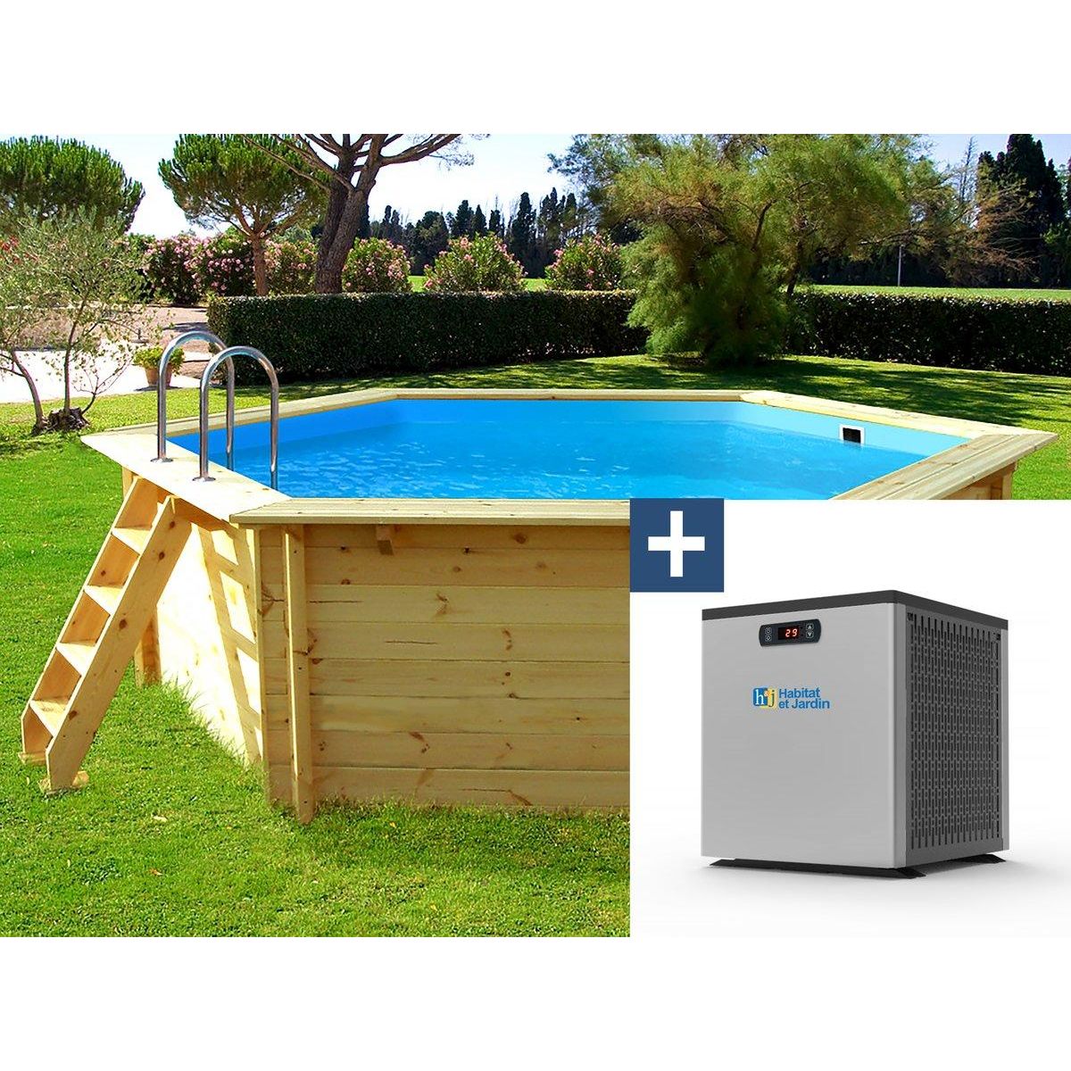 Habitat et Jardin Piscine bois   Hawai   - 4.10 x 1.18 m + Mini pompe à chaleur 3.5kW - Métal - Gris