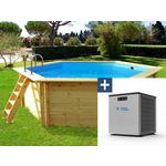 Habitat et Jardin Piscine bois   Hawai   - 4.10 x 1.18 m + Mini pompe à chaleur 3.5kW - Métal - Gris