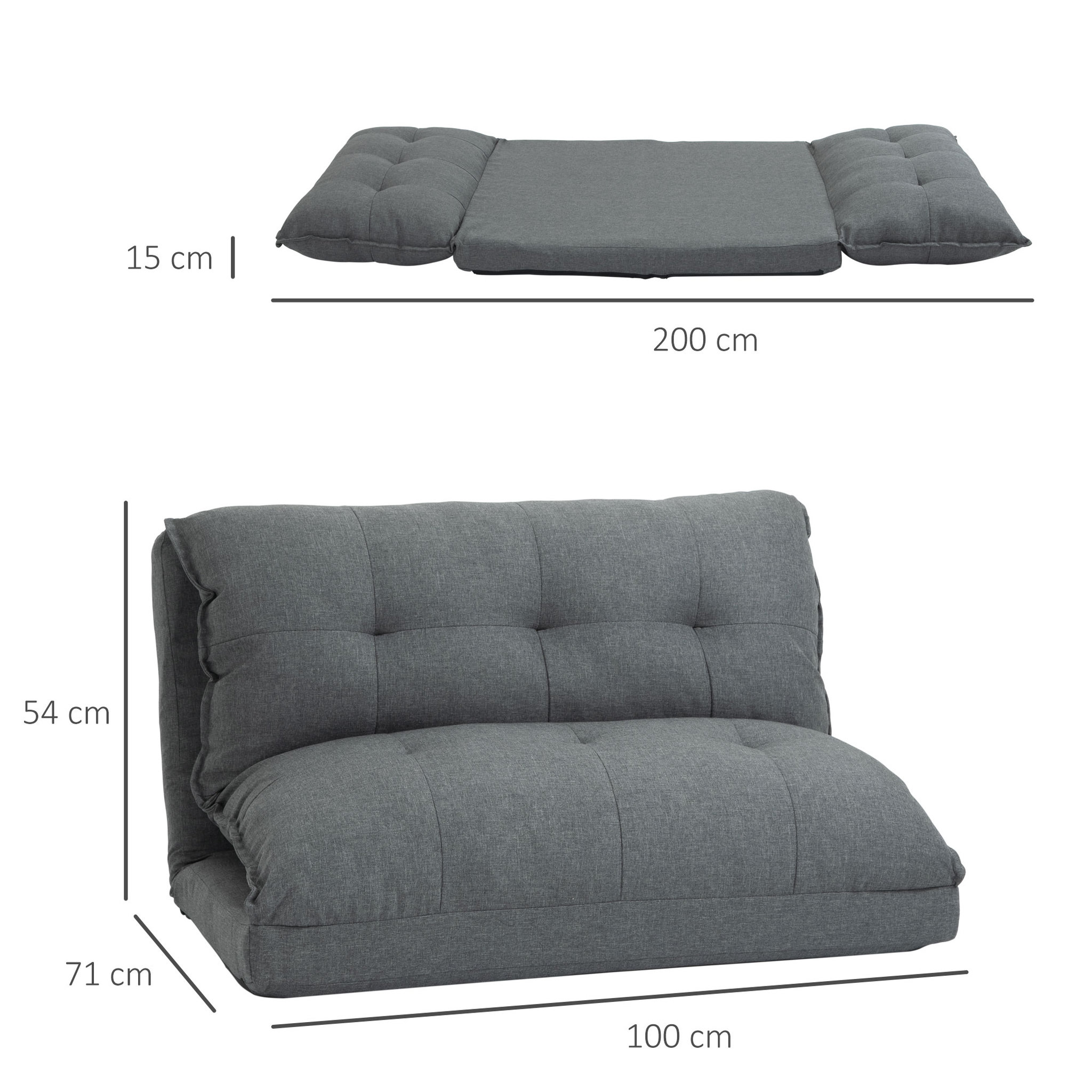 Voir la diapositive 3 : HOMCOM Chauffeuse - matelas d'appoint pliant - fauteuil convertible - inclinaison dossier réglable 13 positions - tissu lin