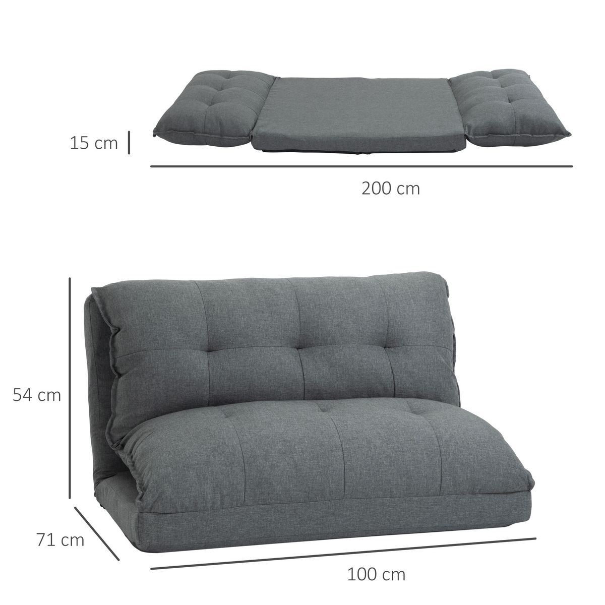 HOMCOM Chauffeuse - matelas d'appoint pliant - fauteuil convertible - inclinaison dossier réglable 13 positions - tissu lin