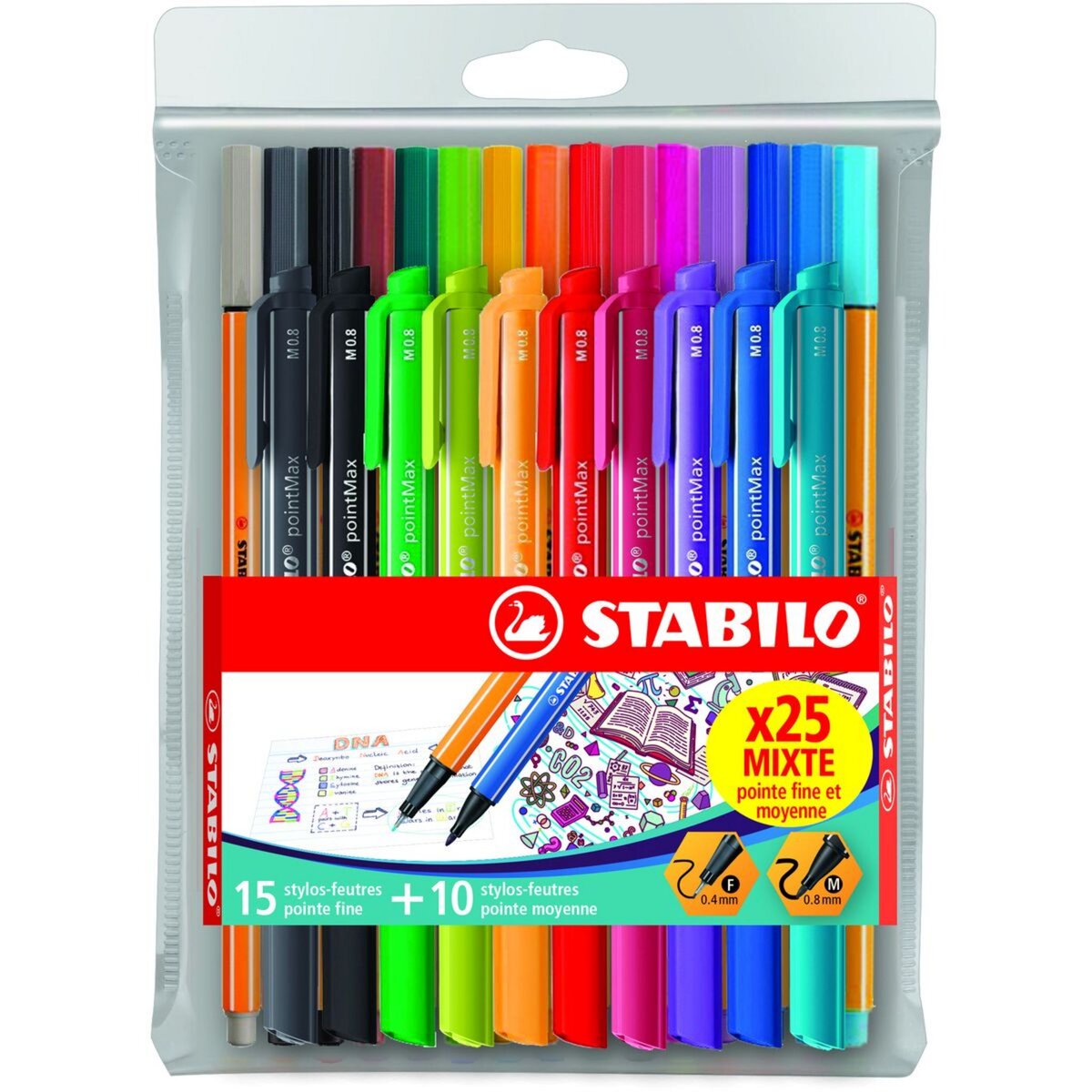 STABILO Lot de 15 stylos feutres pointe fine + 10 stylos feutres