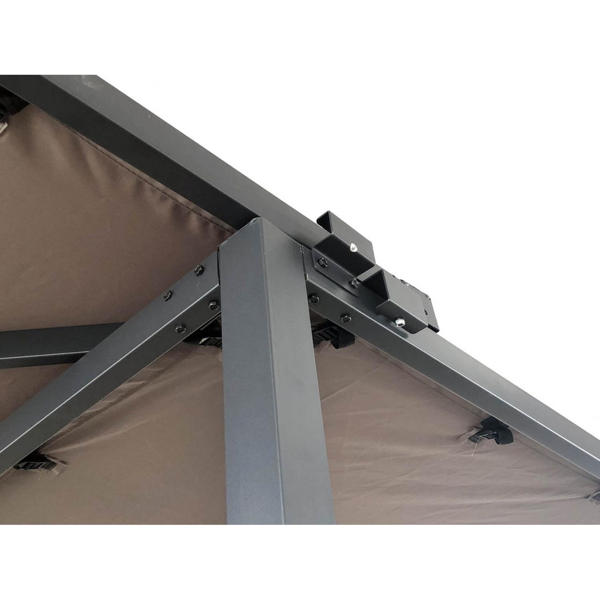 Voir la diapositive 5 : CONCEPT USINE Pergola coulissante avec roues 55 x 25 m gris et taupe gibara