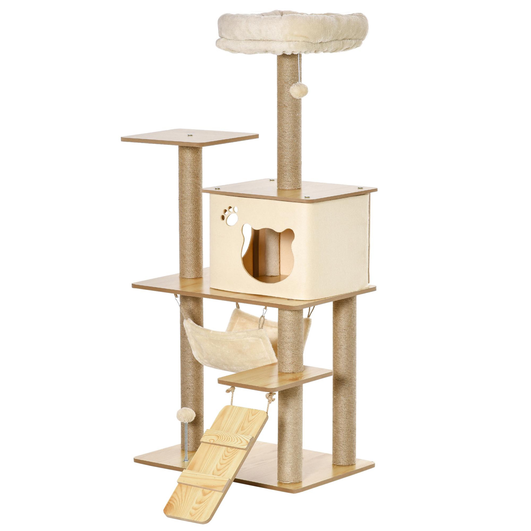 Voir la diapositive 4 : PAWHUT Arbre à chat design effet bois naturel h.130cm nombreux équipements jouets