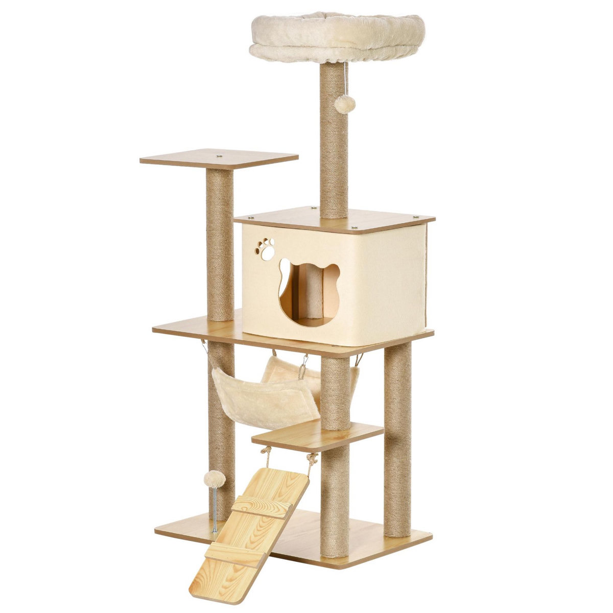 PAWHUT Arbre à chat design effet bois naturel H.130cm nombreux équipements jouets