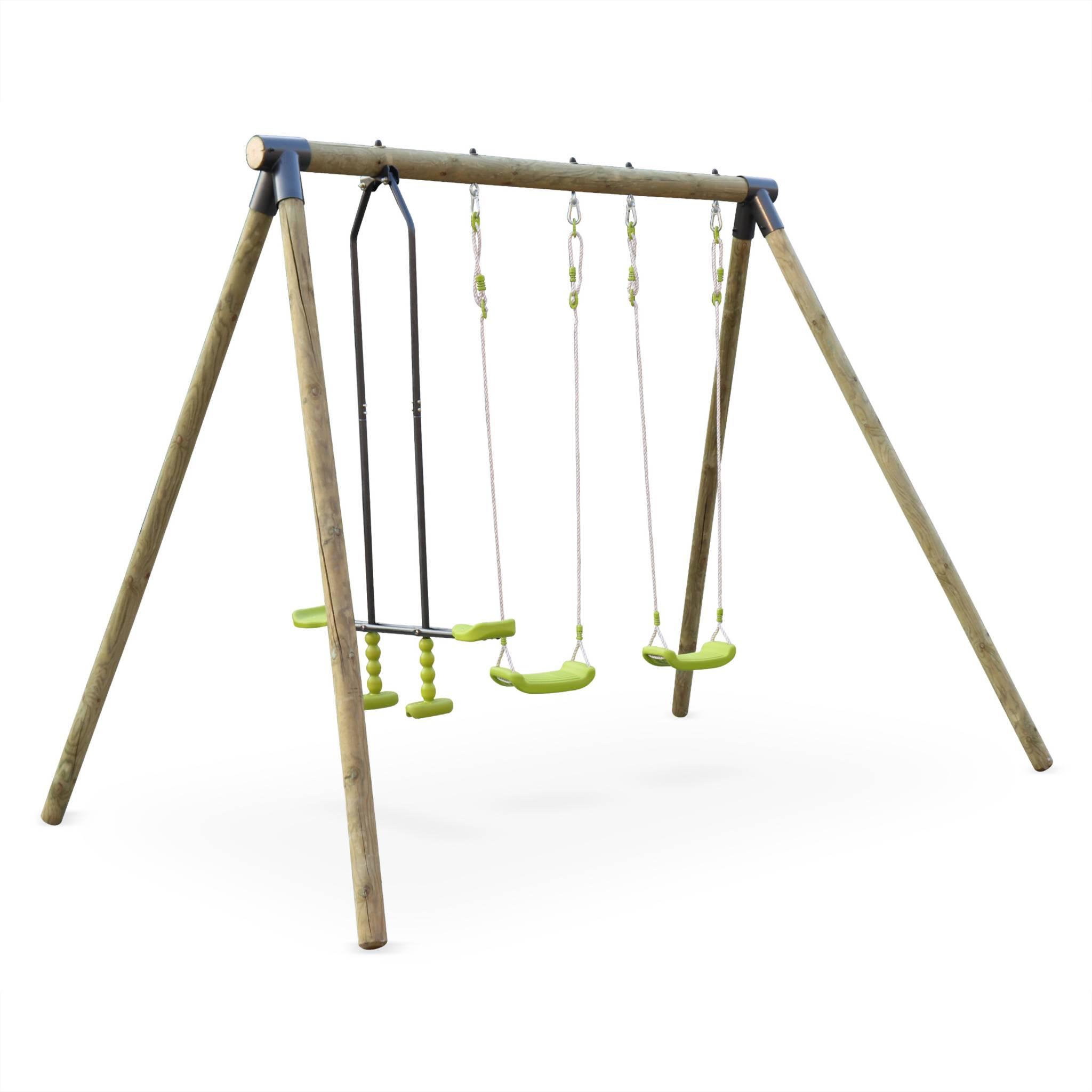 Voir la diapositive 1 : SWEEEK Aire de jeux NAROIT en bois avec 1 face à face et 2 balançoires - pin autoclave
