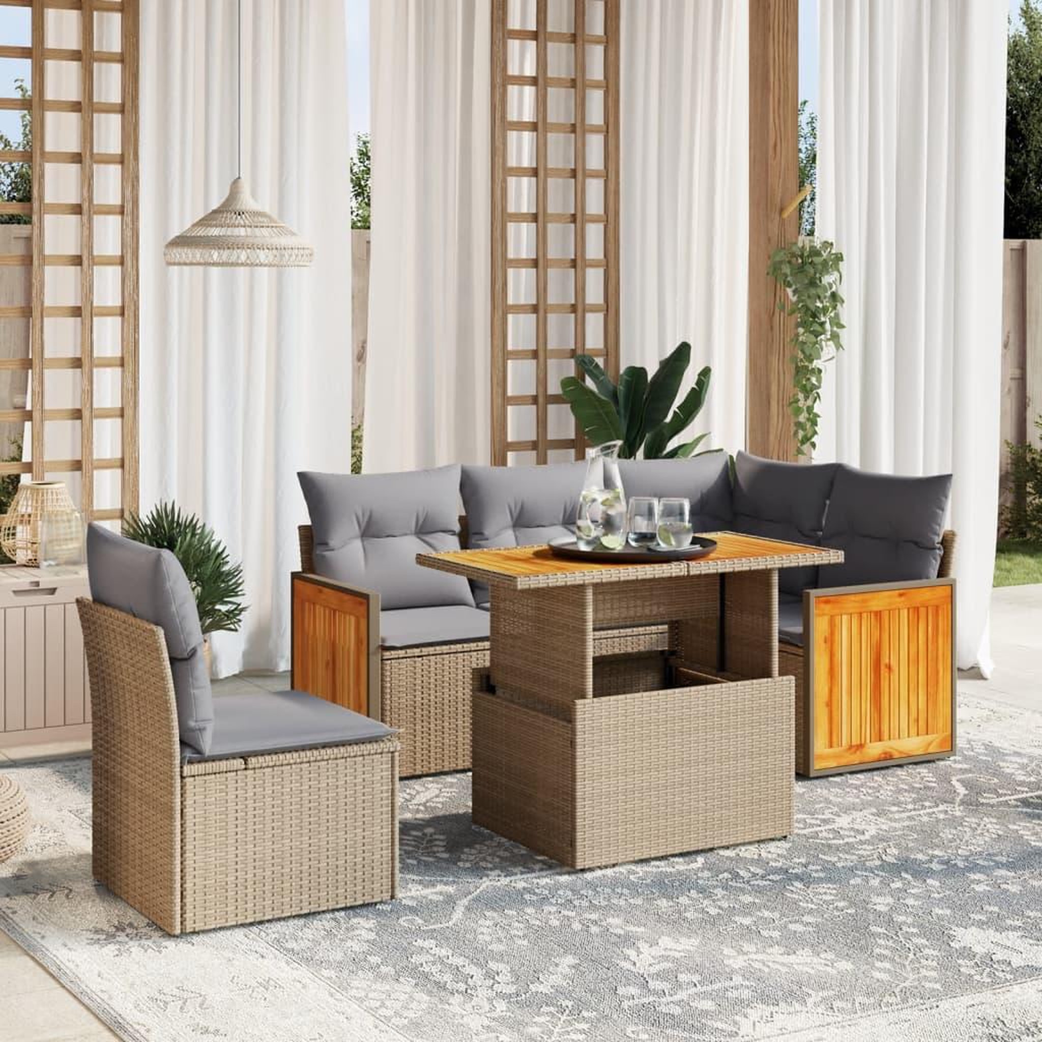 VIDAXL Salon de jardin avec coussins 6 pcs beige resine tressee