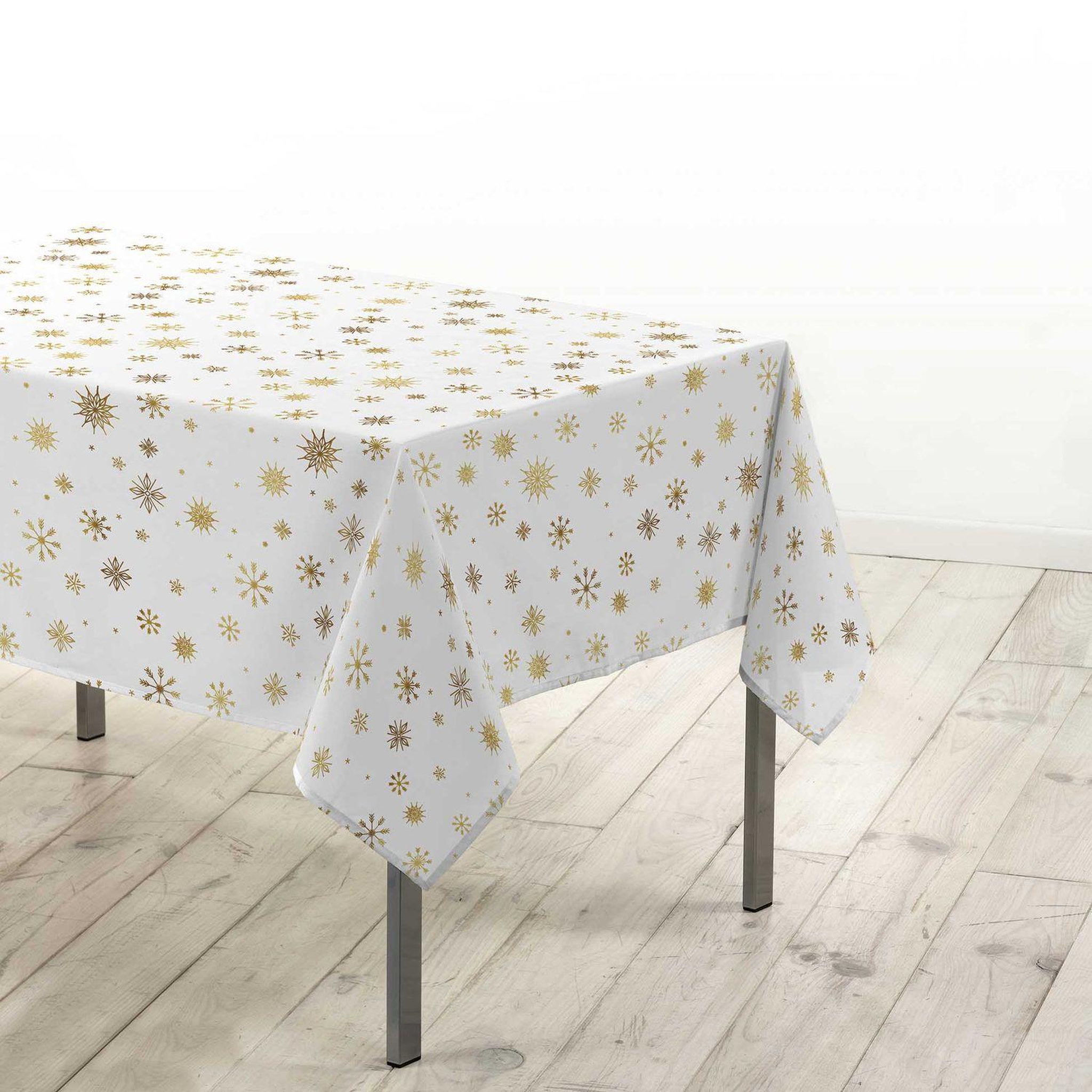 Voir la diapositive 2 : Douceur d'Intérieur Nappe rectangulaire antitache et infroissable Eclat d'or - 150 x 240 cm - Blanc et or