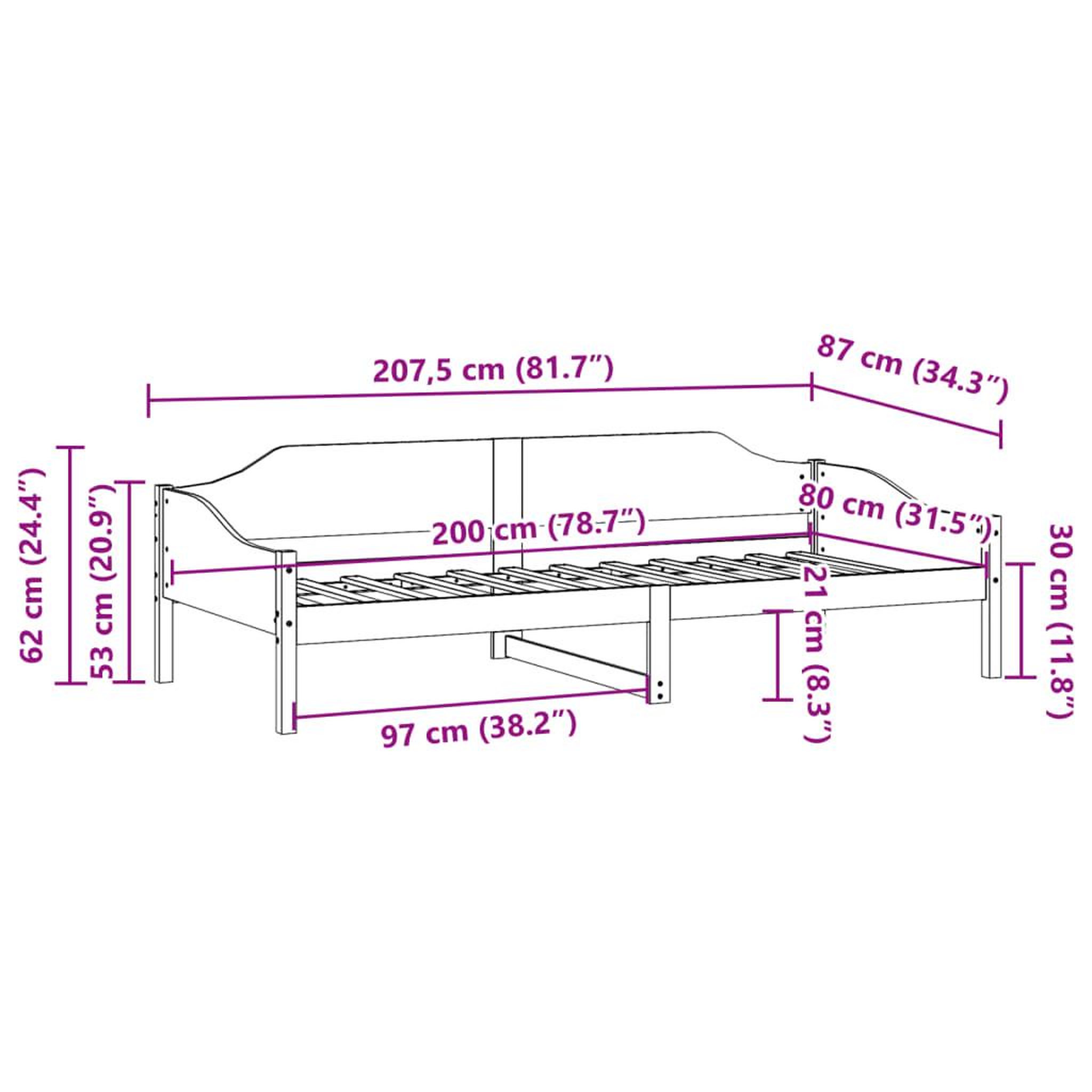 Voir la diapositive 6 : VIDAXL Cadre de lit sans matelas 80x200 cm bois massif de pin