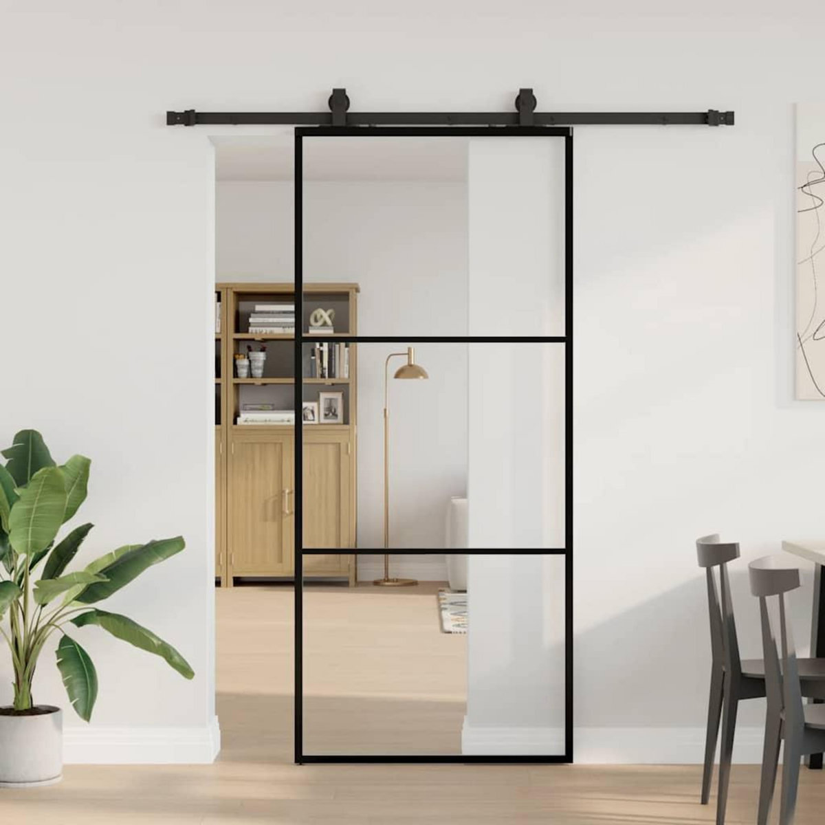 VIDAXL Porte coulissante kit de quincaillerie noir 90x205 cm verre ESG