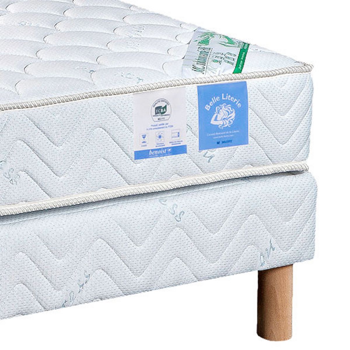 BELLE LITERIE BENOIST 160x200 cm : Matelas ressorts ensachés FIDJI + sommier FEROE + 4 pieds