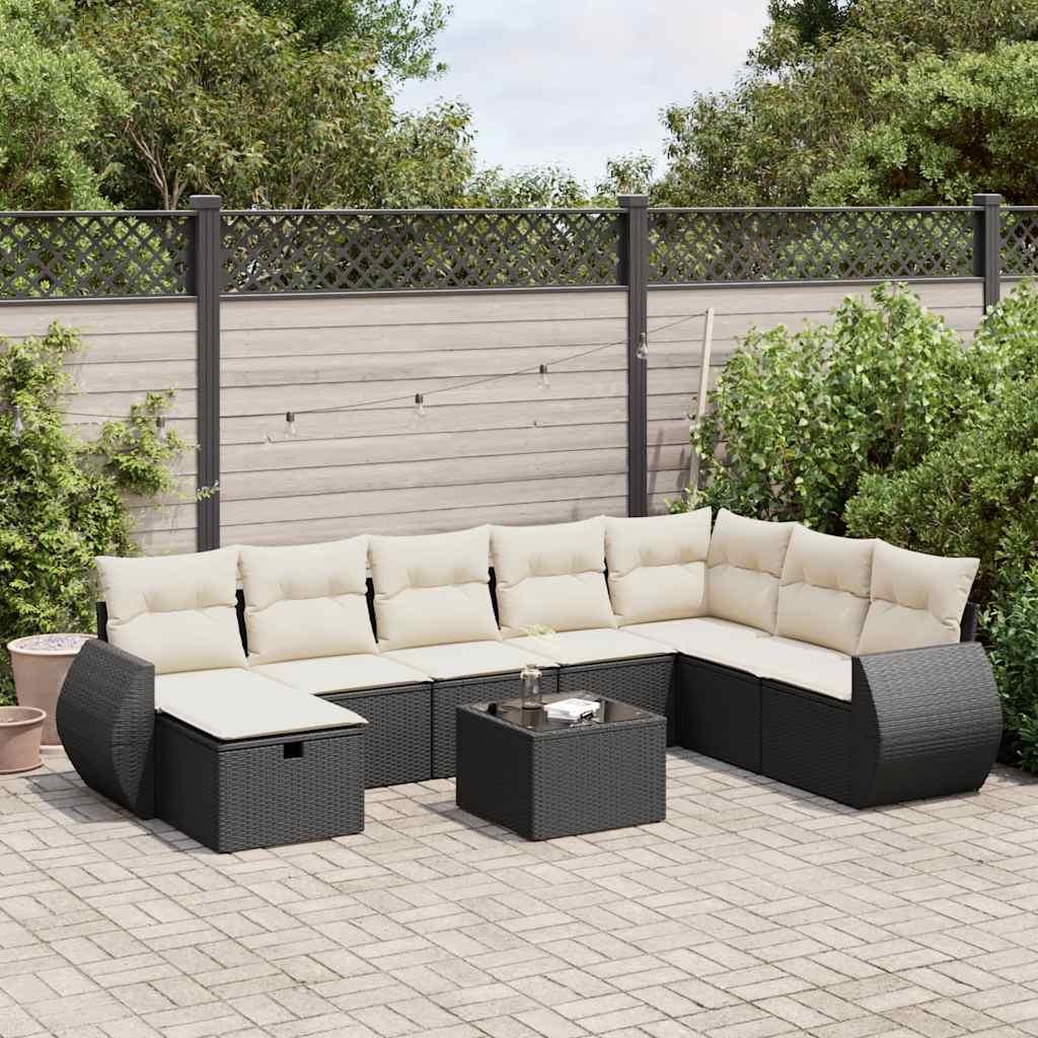 VIDAXL Salon de jardin 9 pcs avec coussins noir resine tressee