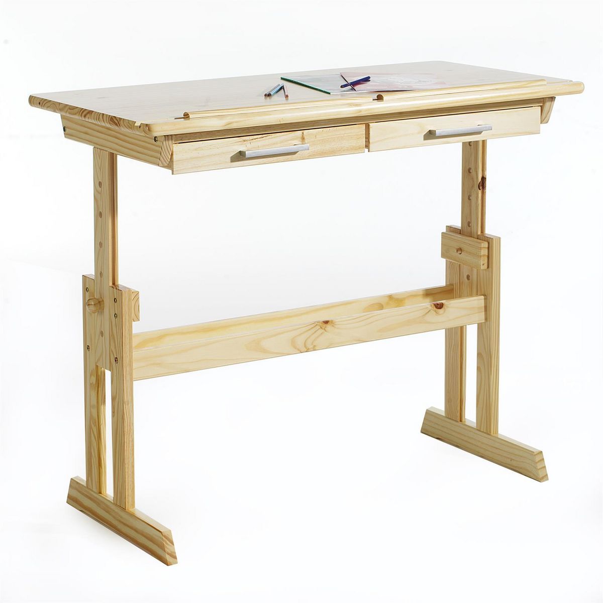 IDIMEX Bureau enfant OLIVIA, en pin massif, réglable en hauteur et plateau inclinable