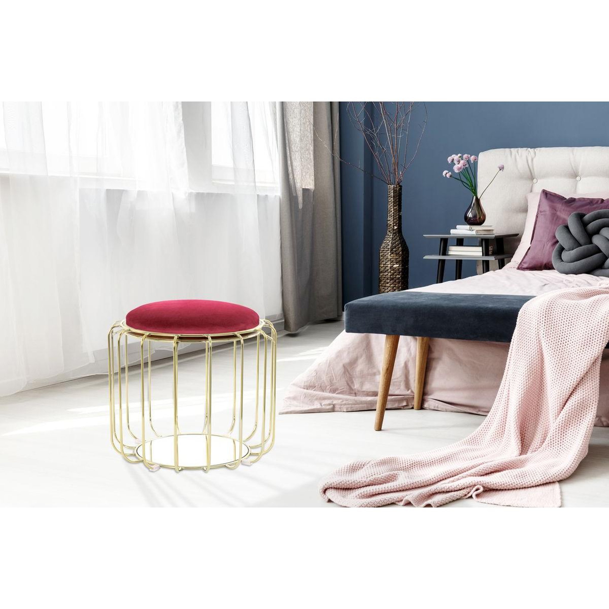 Voir la diapositive 3 : Paris Prix Pouf & table d'appoint  comfortable  50cm rouge & or