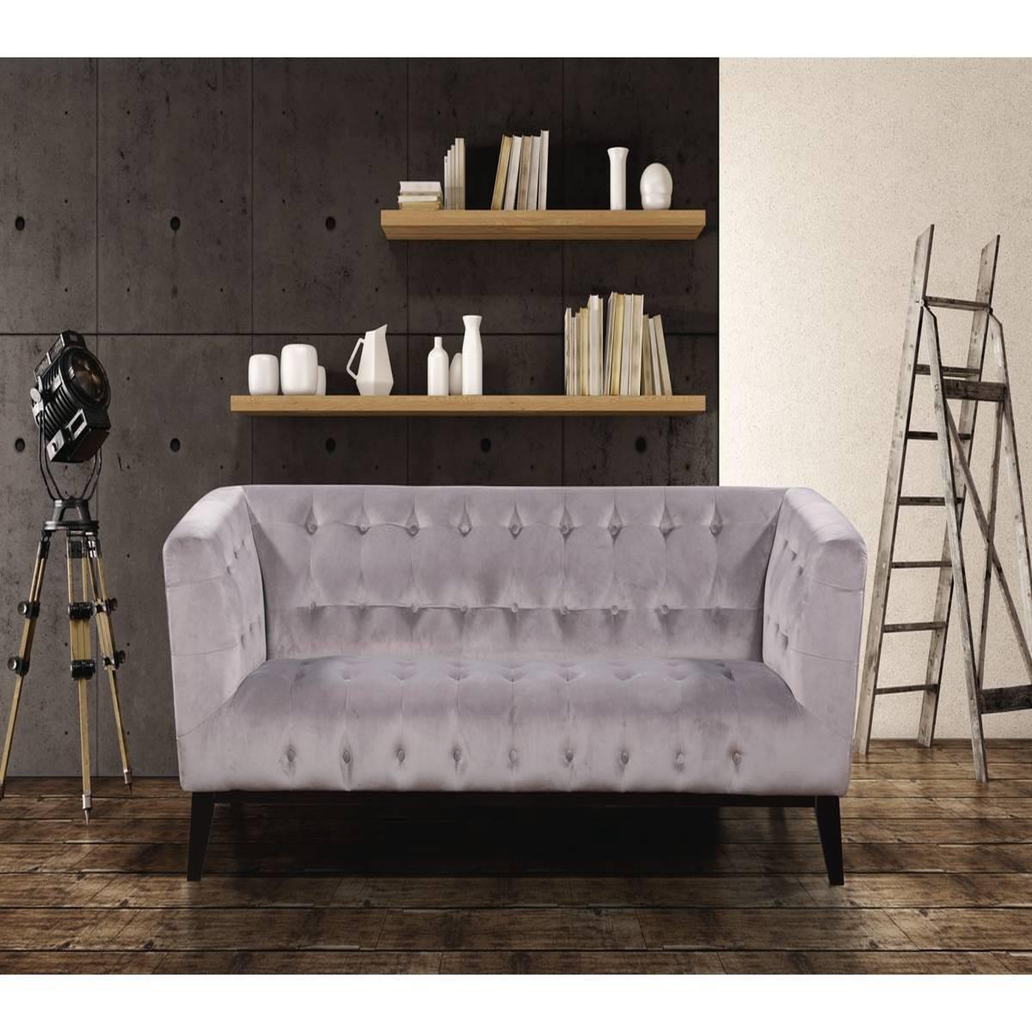 Voir la diapositive 2 : Habitat et Jardin Canapé droit fixe en velours  vanessa  - 3 places - gris clair