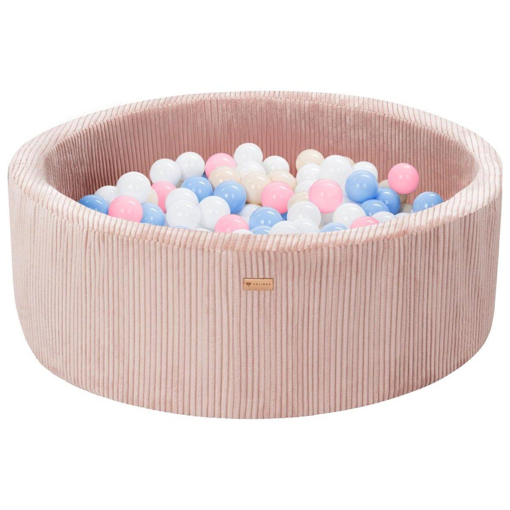 VELINDA Piscine à balles en velours côtelé avec 200 balles, diamètre env. 90 cm — rose clair