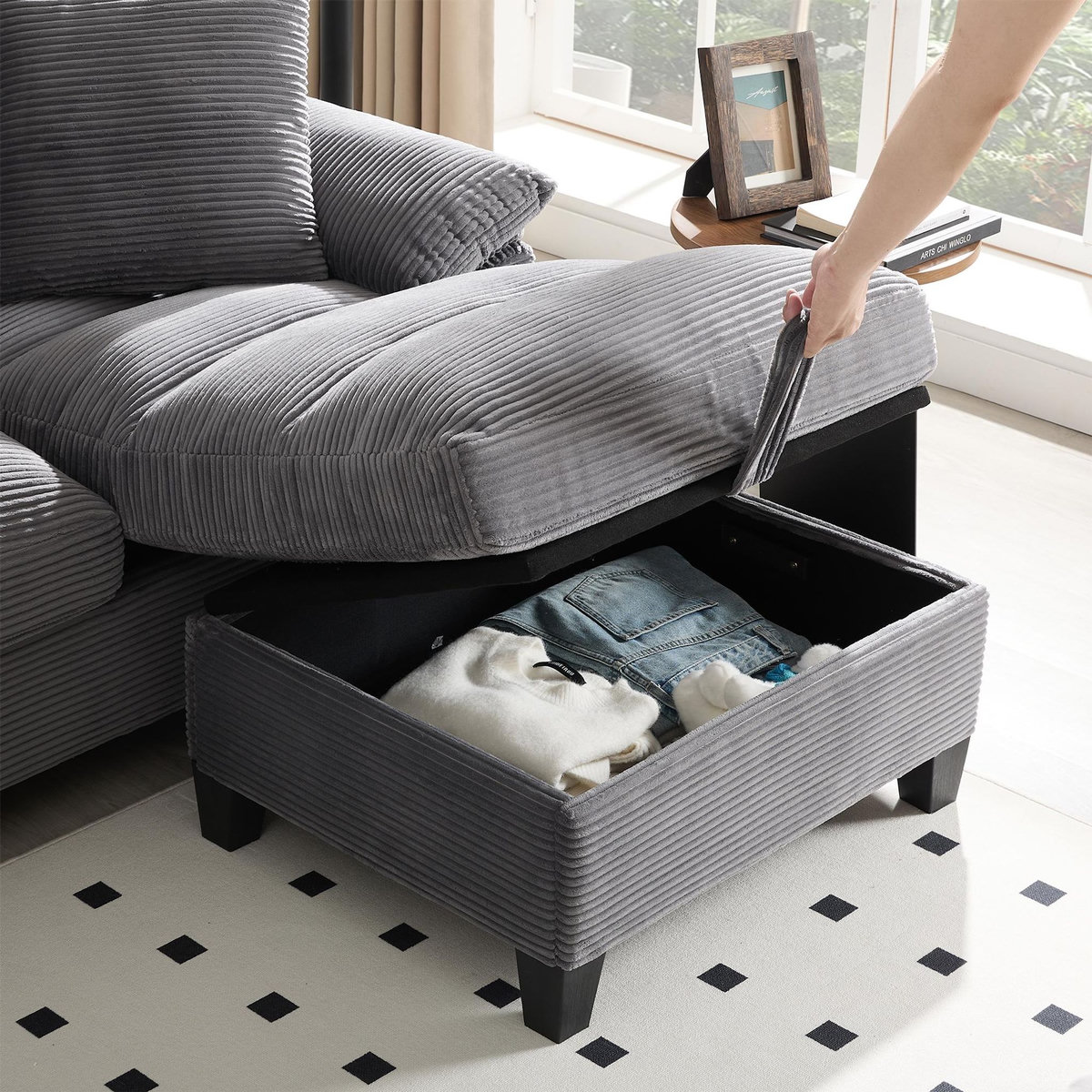 MERAX Canapé d'angle panoramique fixe 4 places tissu