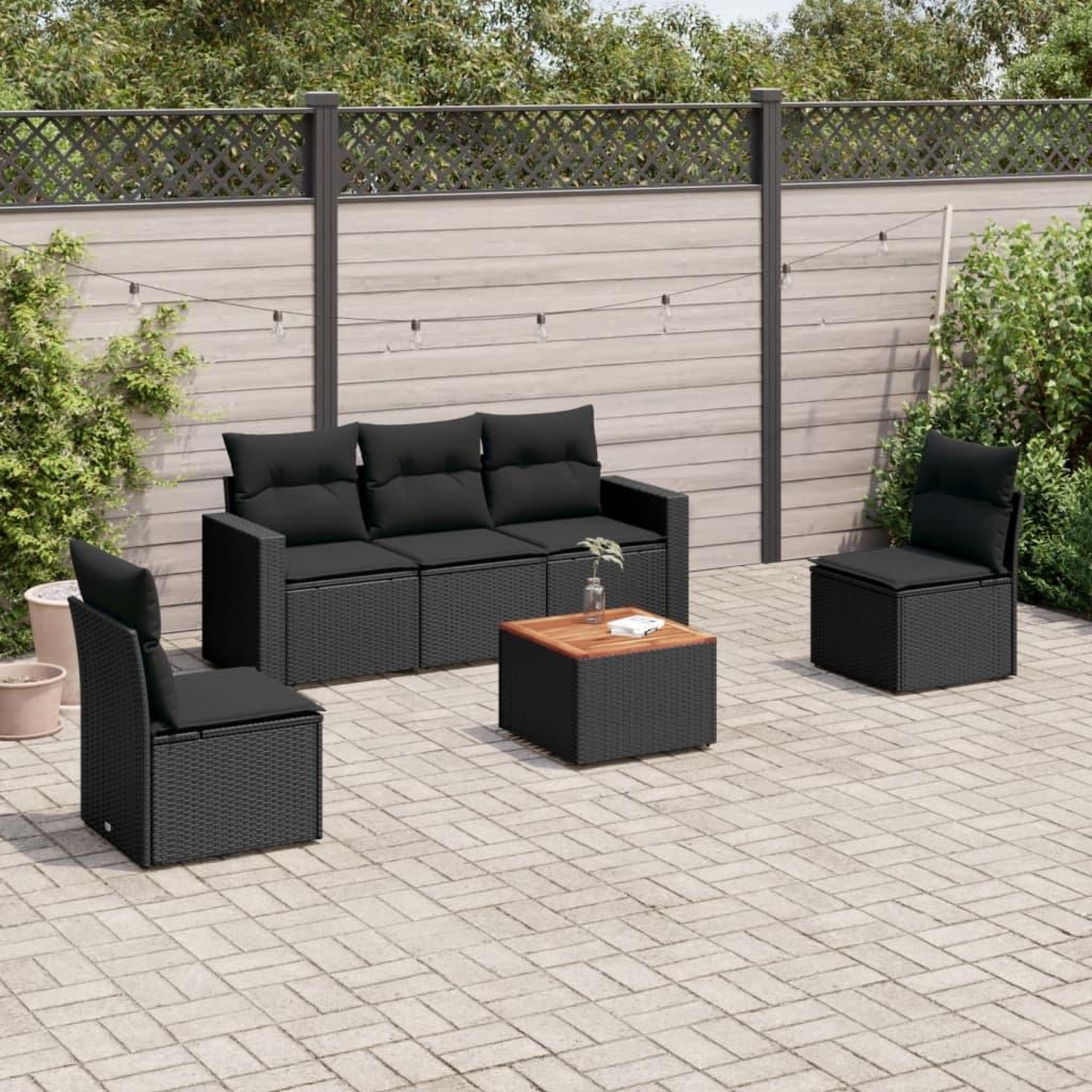 VIDAXL Salon de jardin 6 pcs avec coussins noir resine tressee
