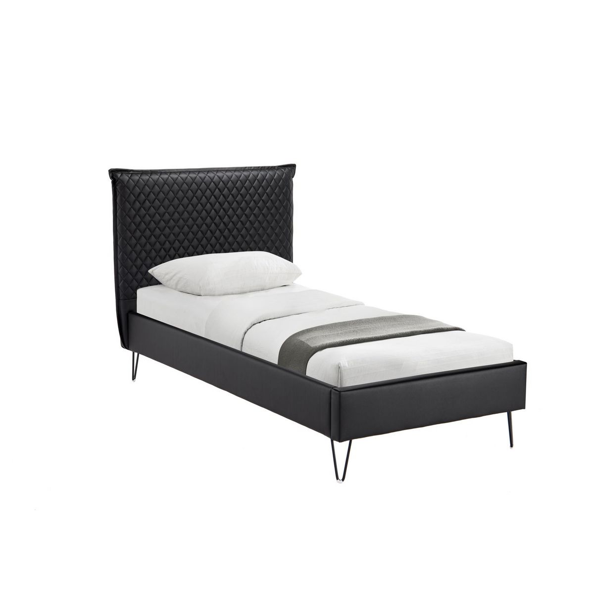 Lit simple avec sommier et tête de lit effet matelassé 90x190 cm ALBAN