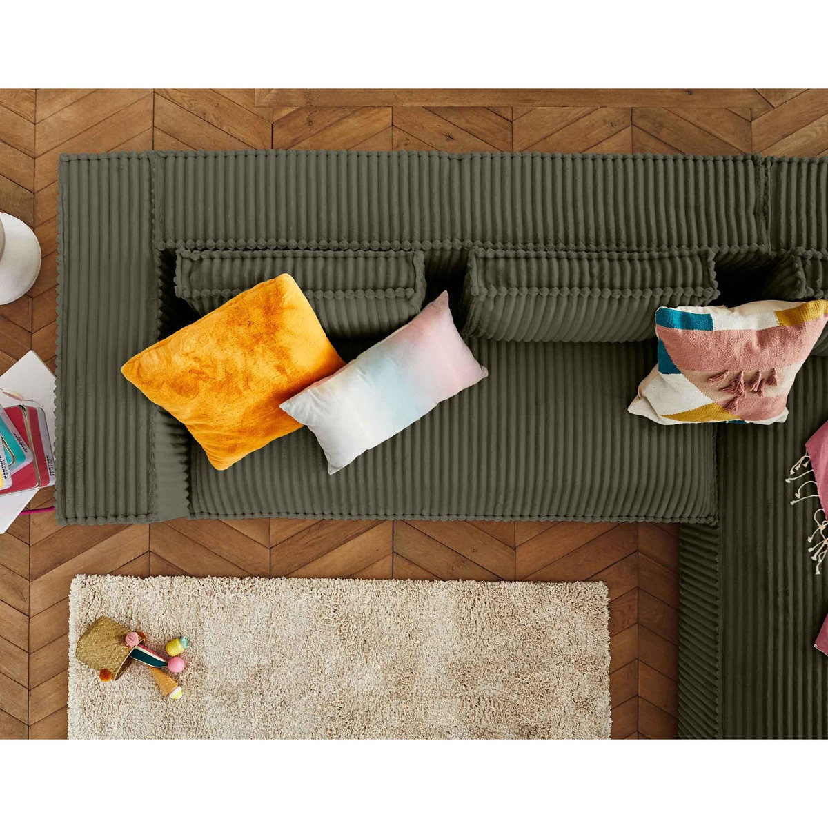 LISA DESIGN Stella - canapé d'angle droit - 4 places - en velours côtelé grosses côtes