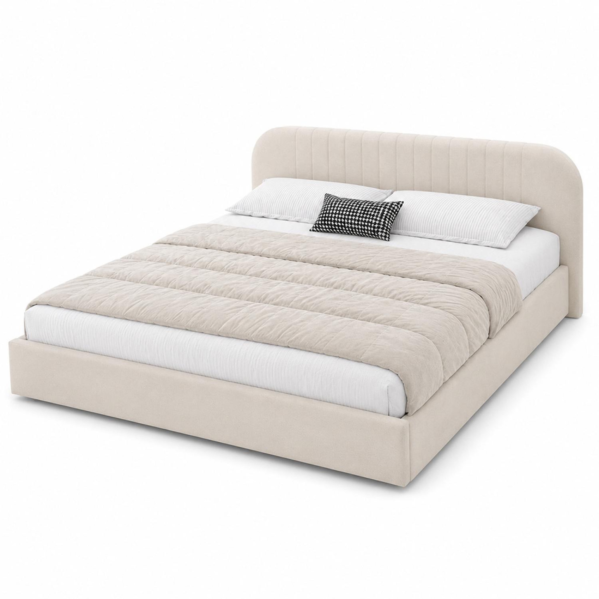 CONCEPT USINE Lit avec coffre de rangement 160x200cm en velours beige irvine