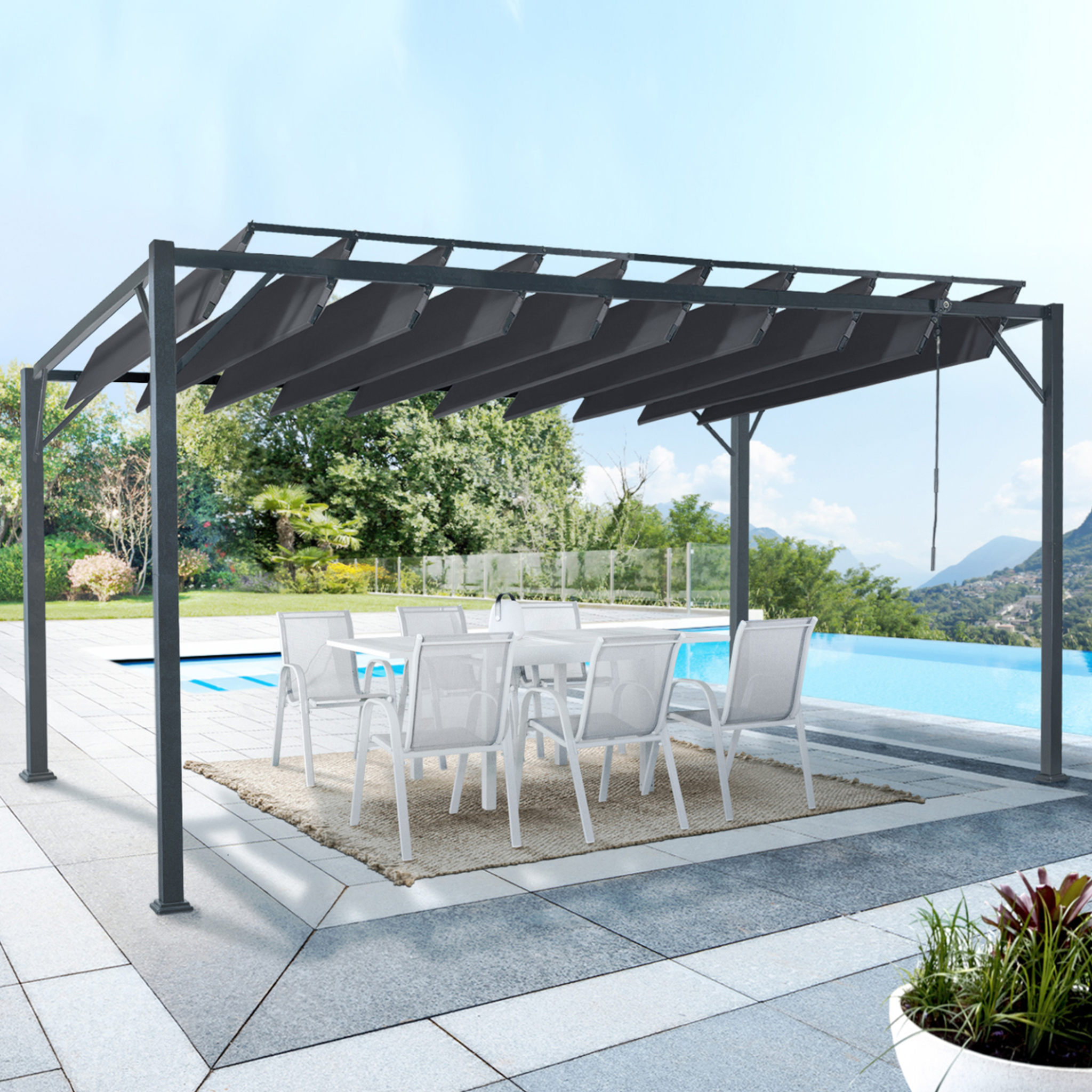 Voir la diapositive 2 : ID MARKET Pergola lames orientables 3x4 m gris anthracite