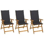 VIDAXL Chaises pliables de jardin lot de 3 avec coussins Bois d'acacia
