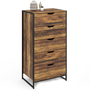 Voir la diapositive 1 : ID MARKET Chiffonnier 5 tiroirs HAWKINS 60 cm commode semainier bois foncé design industriel
