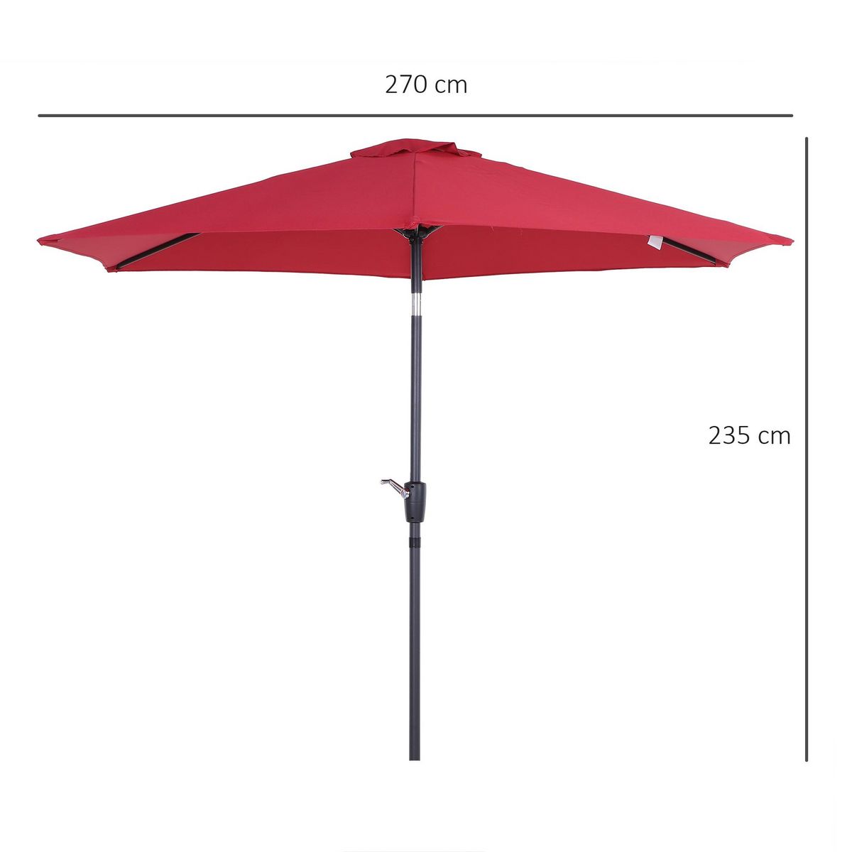 OUTSUNNY Parasol inclinable de jardin balcon terrasse manivelle toile polyester imperméabilisée haute densité 180 g/m² Ø2,7 x 2,35H m alu rouge vineux