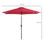 Voir la diapositive 3 : OUTSUNNY Parasol inclinable de jardin balcon terrasse manivelle toile polyester imperméabilisée haute densité 180 g/m² Ø2,7 x 2,35H m alu rouge vineux