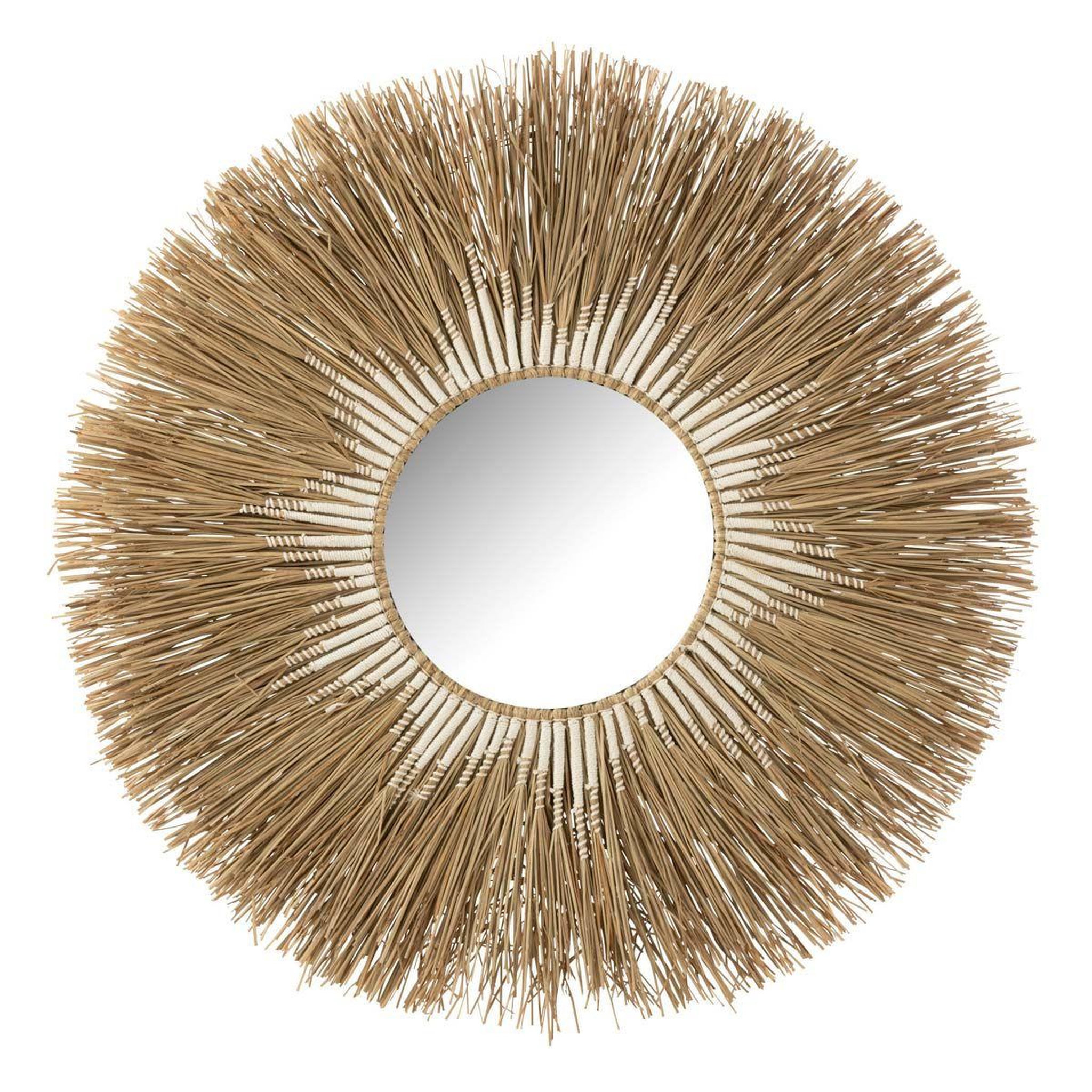 J-LINE Miroir Mural Déco Paille  Mélissa  101cm Naturel & Blanc