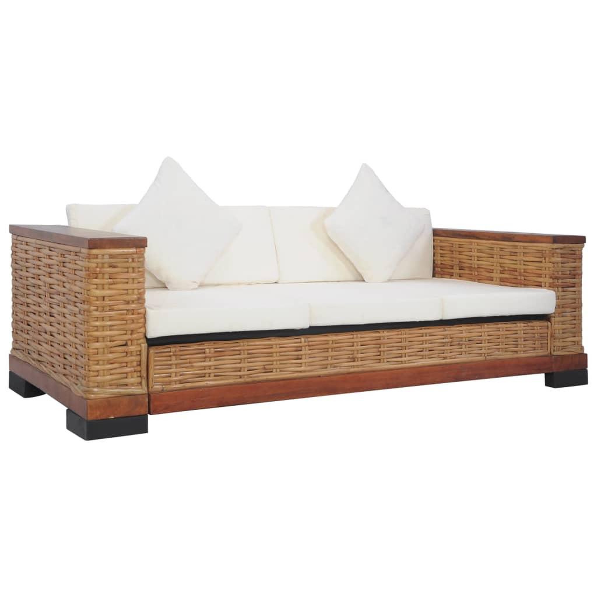Voir la diapositive 1 : VIDAXL Canape a 3 places avec coussins Marron Rotin naturel