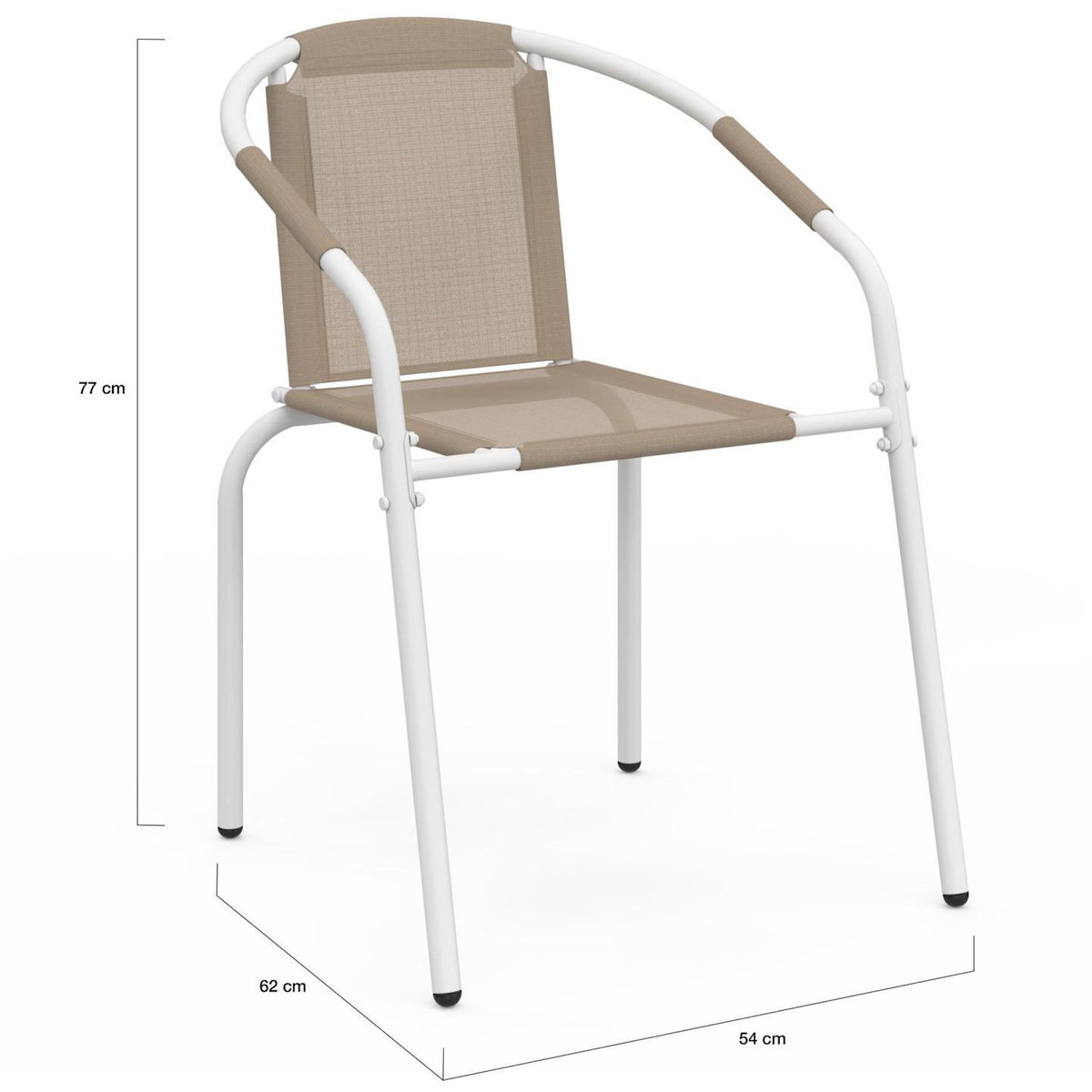 ID MARKET Lot de 6 chaises de jardin THELMA métal et textilène empilables blanc et beige