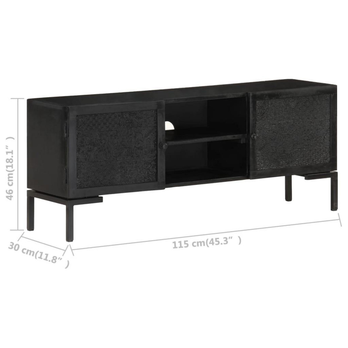 VIDAXL Meuble TV Noir 115x30x46 cm Bois massif de manguier